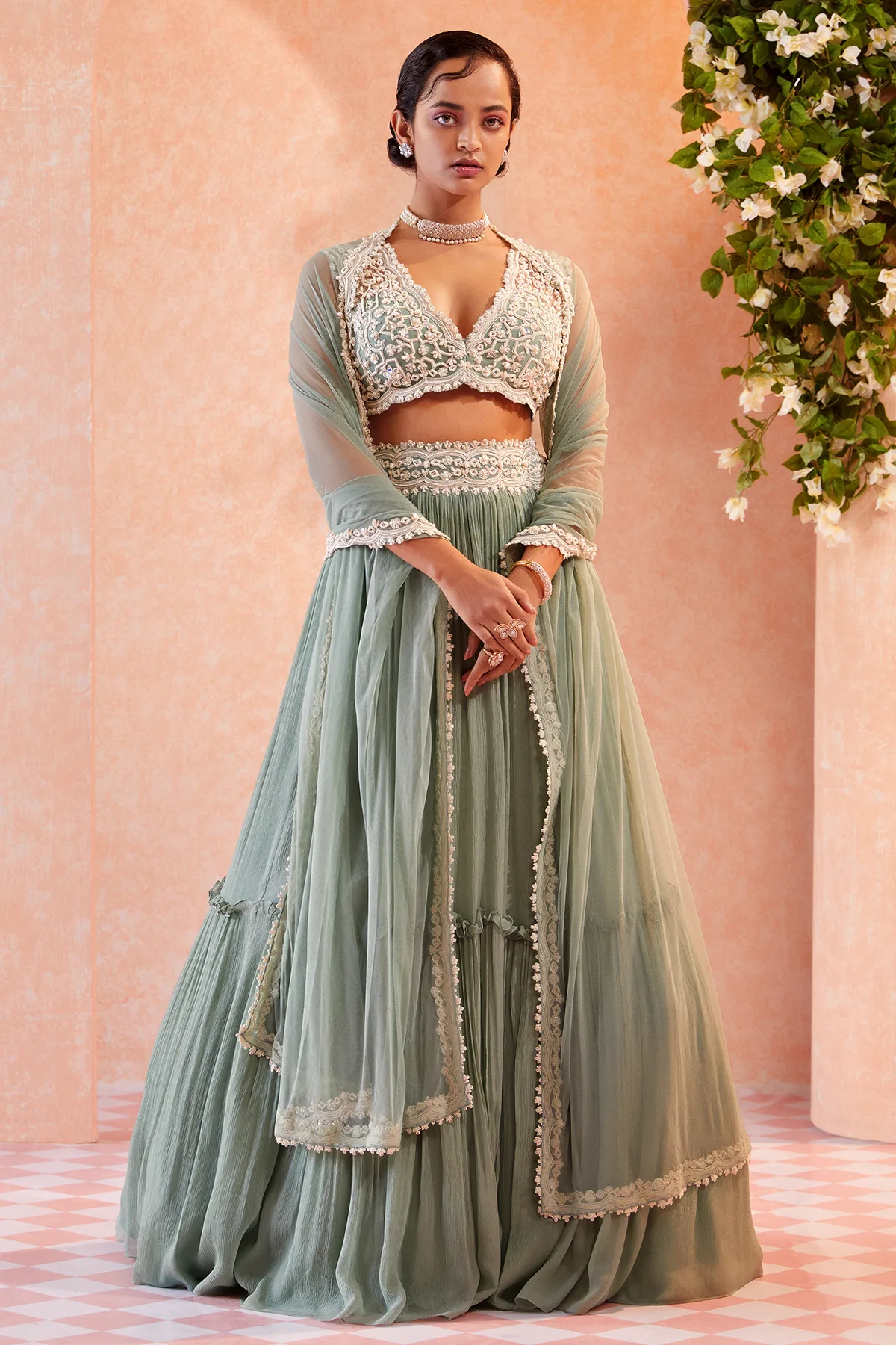 Belevia by Ridhi Mehra, green lehenga