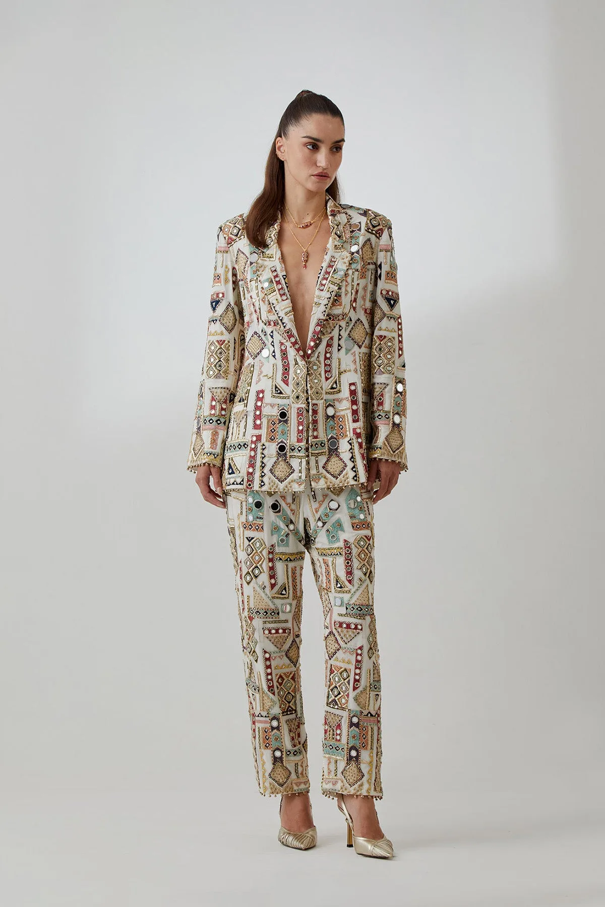 Off-White Georgette Embroidered Jacket With Pants by Payal Singhal, off white co-ord set