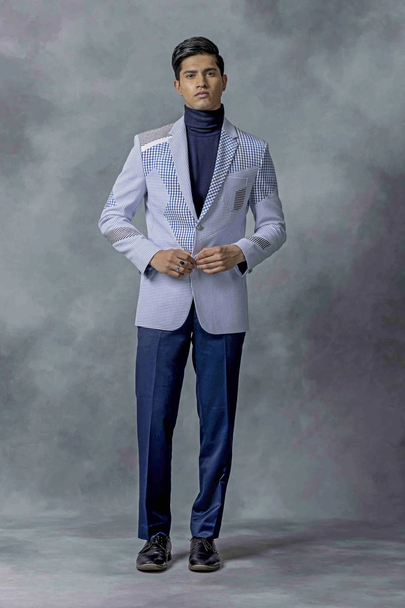 Light Blue Patched Blazer by Sarab Khanijou