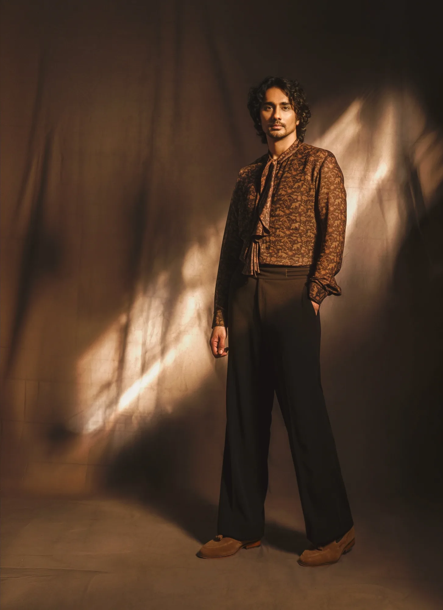 Siddharth in tie up frill shirt set by Dolly J, view 3