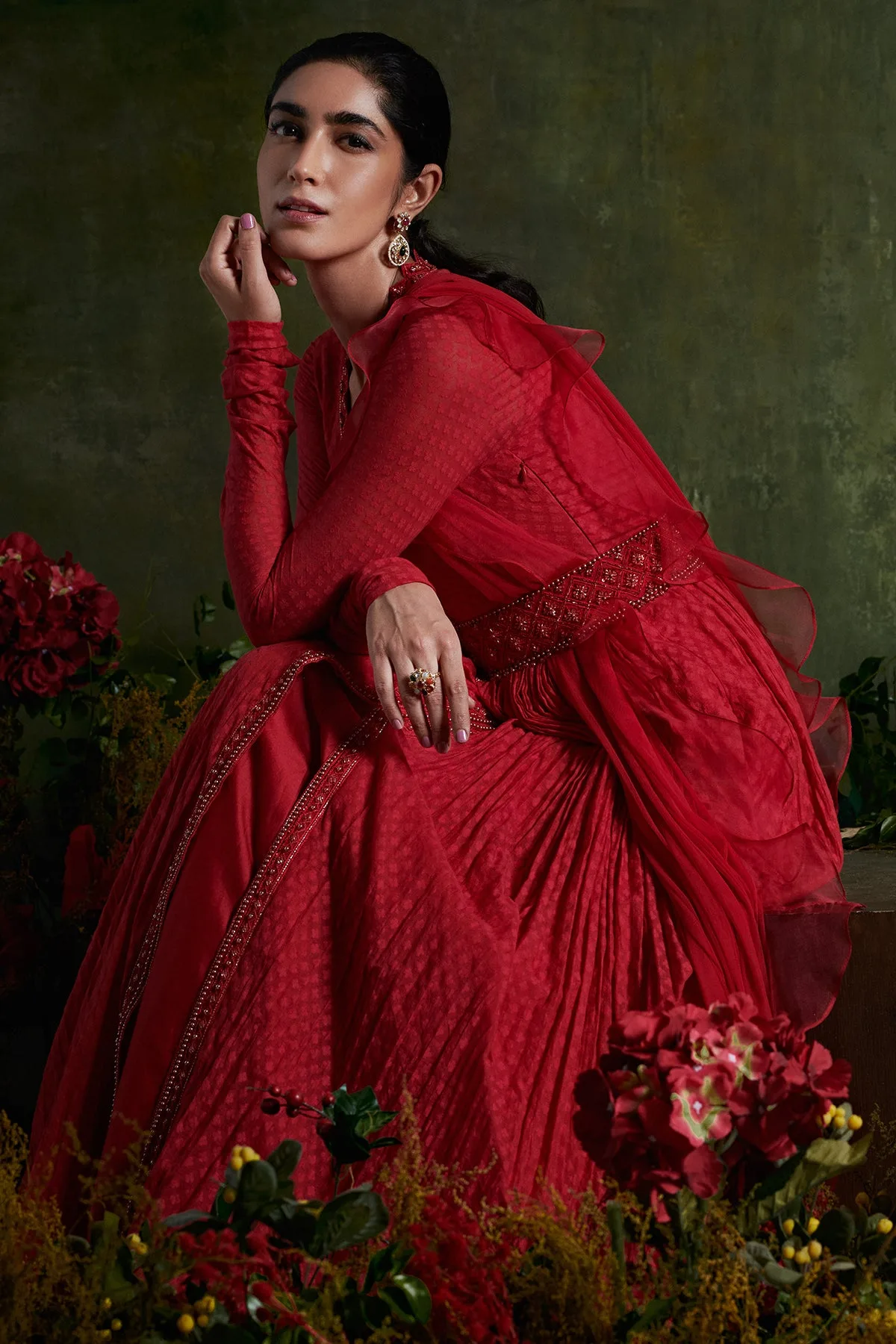 Aayah by Ridhi Mehra, red anarkali, view 4