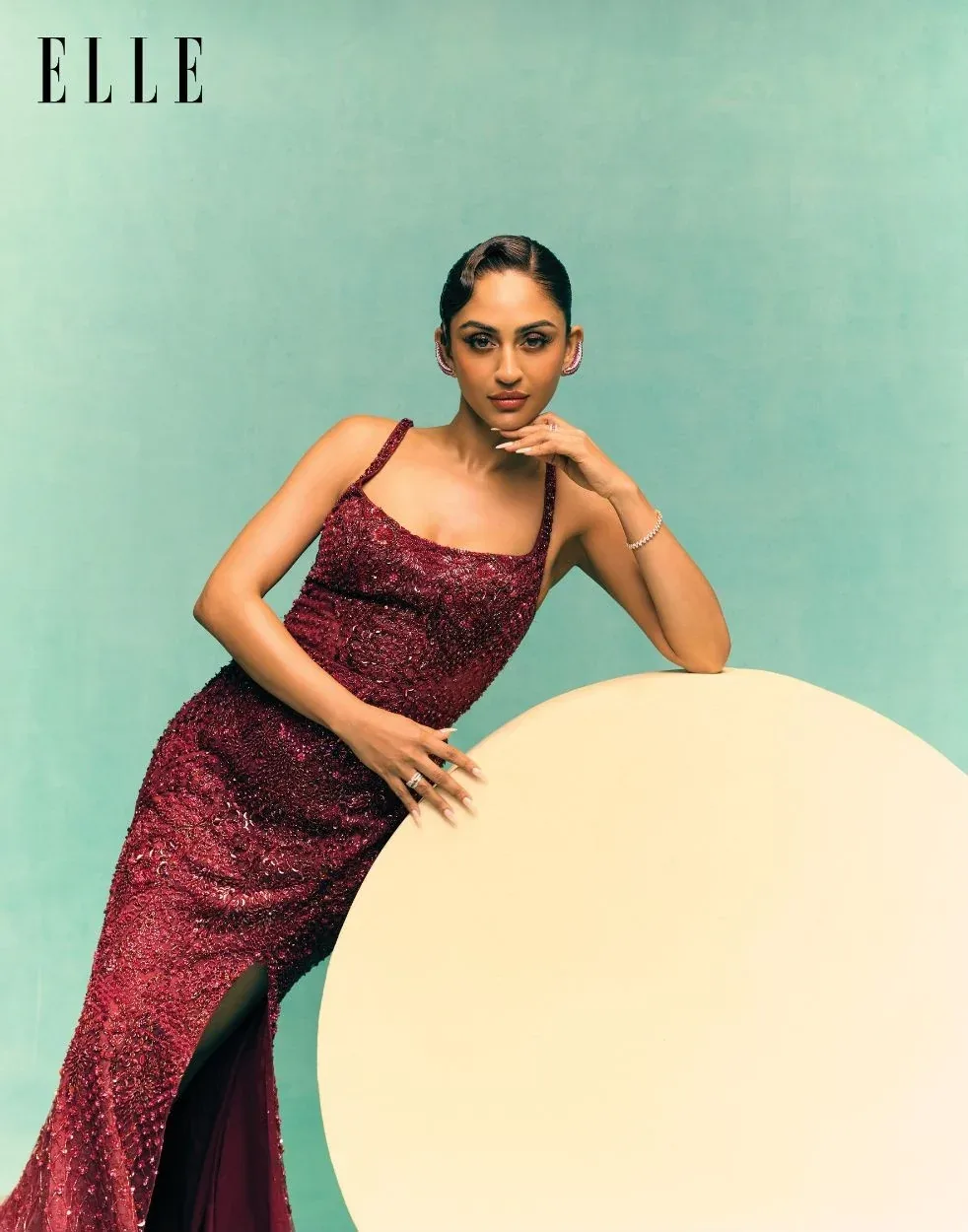 Krystle D'souza in Wine Celestia Sequin Gown by Dolly J