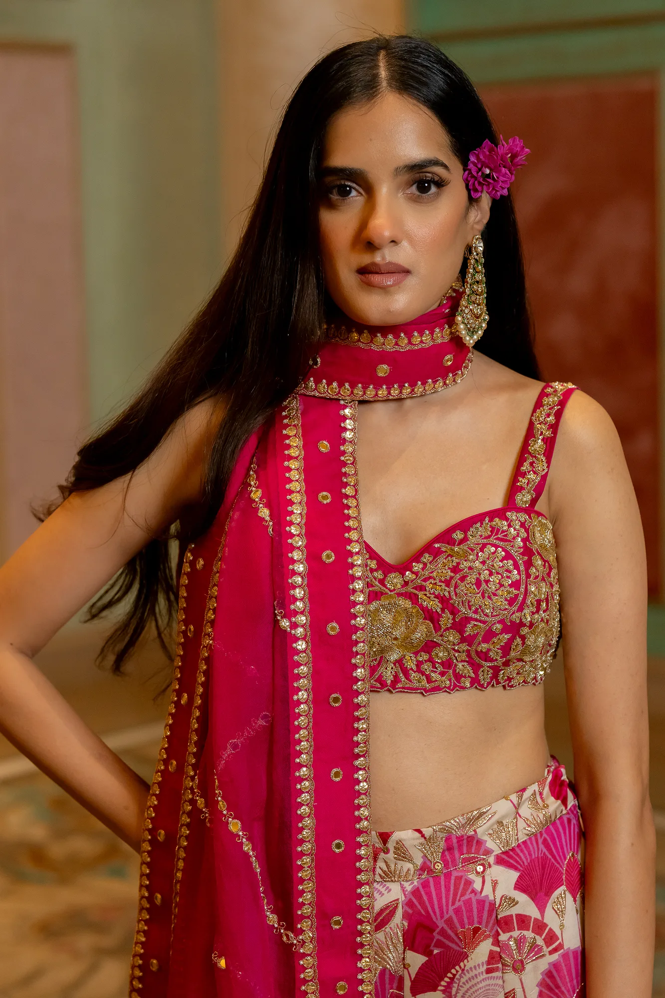Heela Lehenga Set by Paulmi And Harsh in pink, view 3