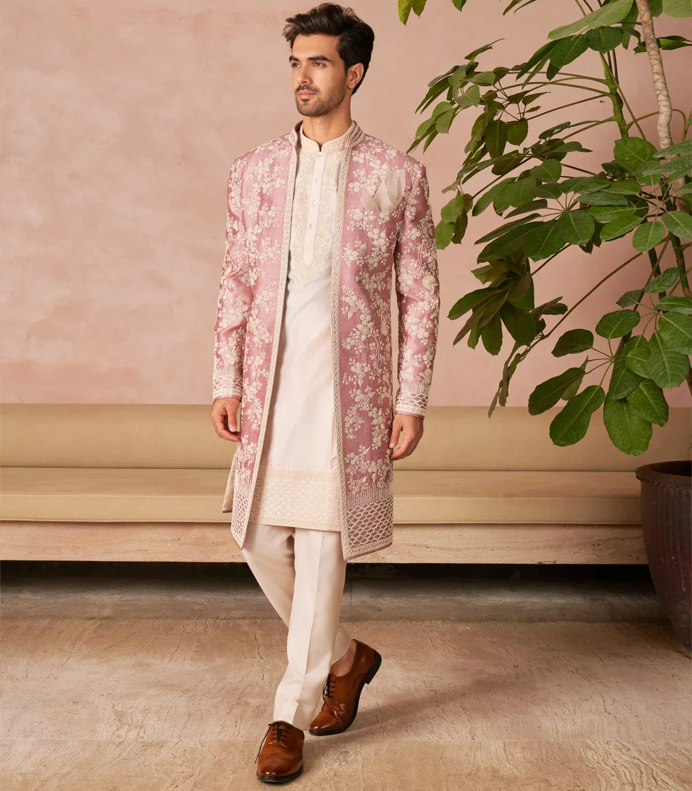 Halo Front Open Sherwani Set by Anushree Reddy
