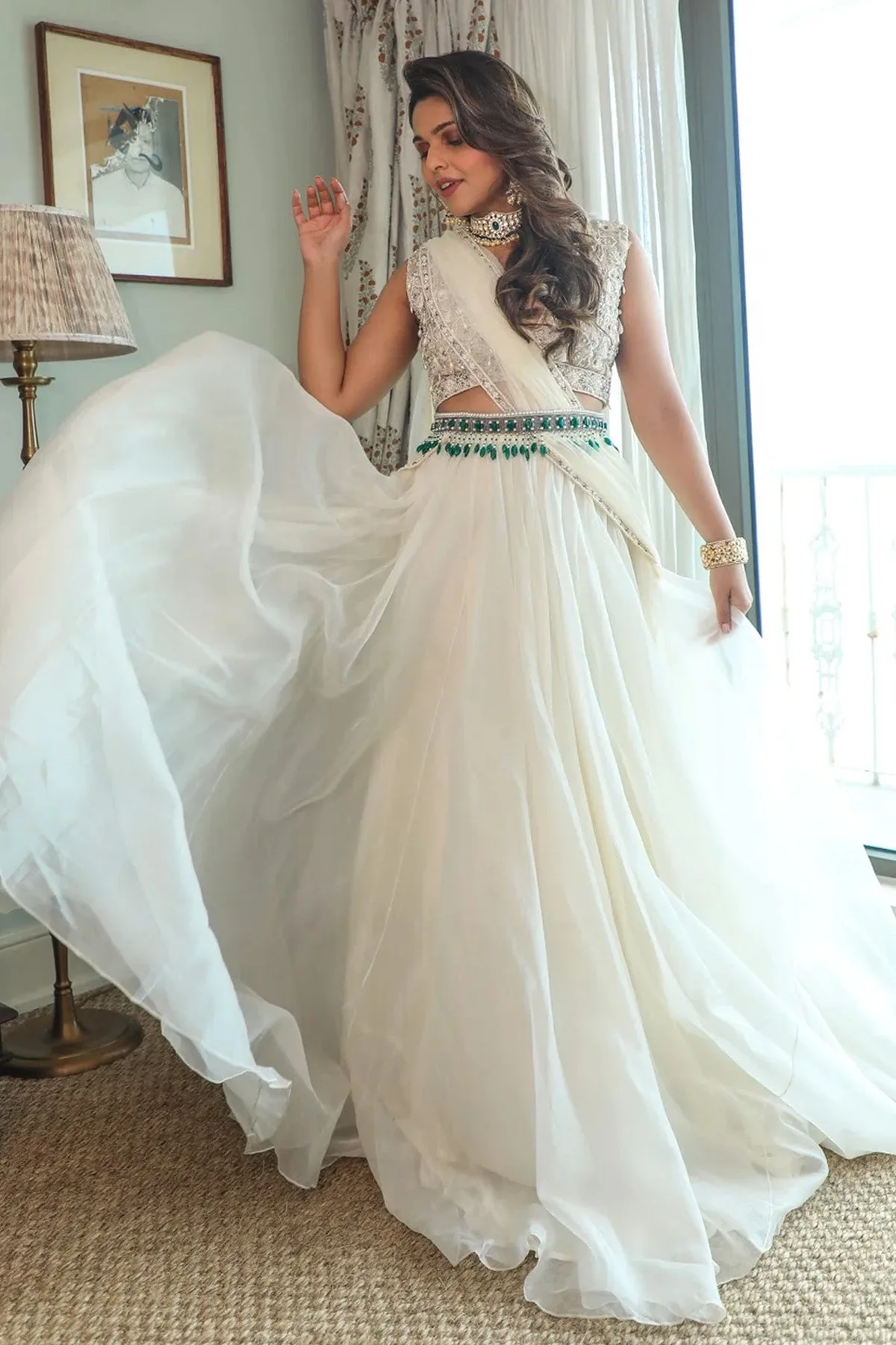 Tina in Sofia by Ridhi Mehra, ivory sari