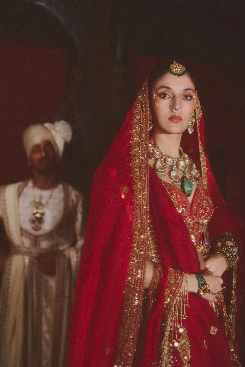 Swarna Lehenga Set by Jigar Mali in red, view 4