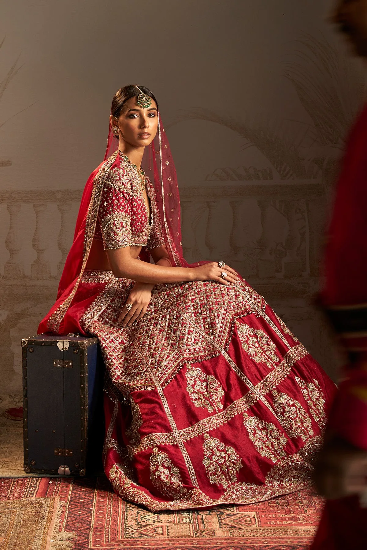 Rani Lehenga Set by Ridhi Mehra in red