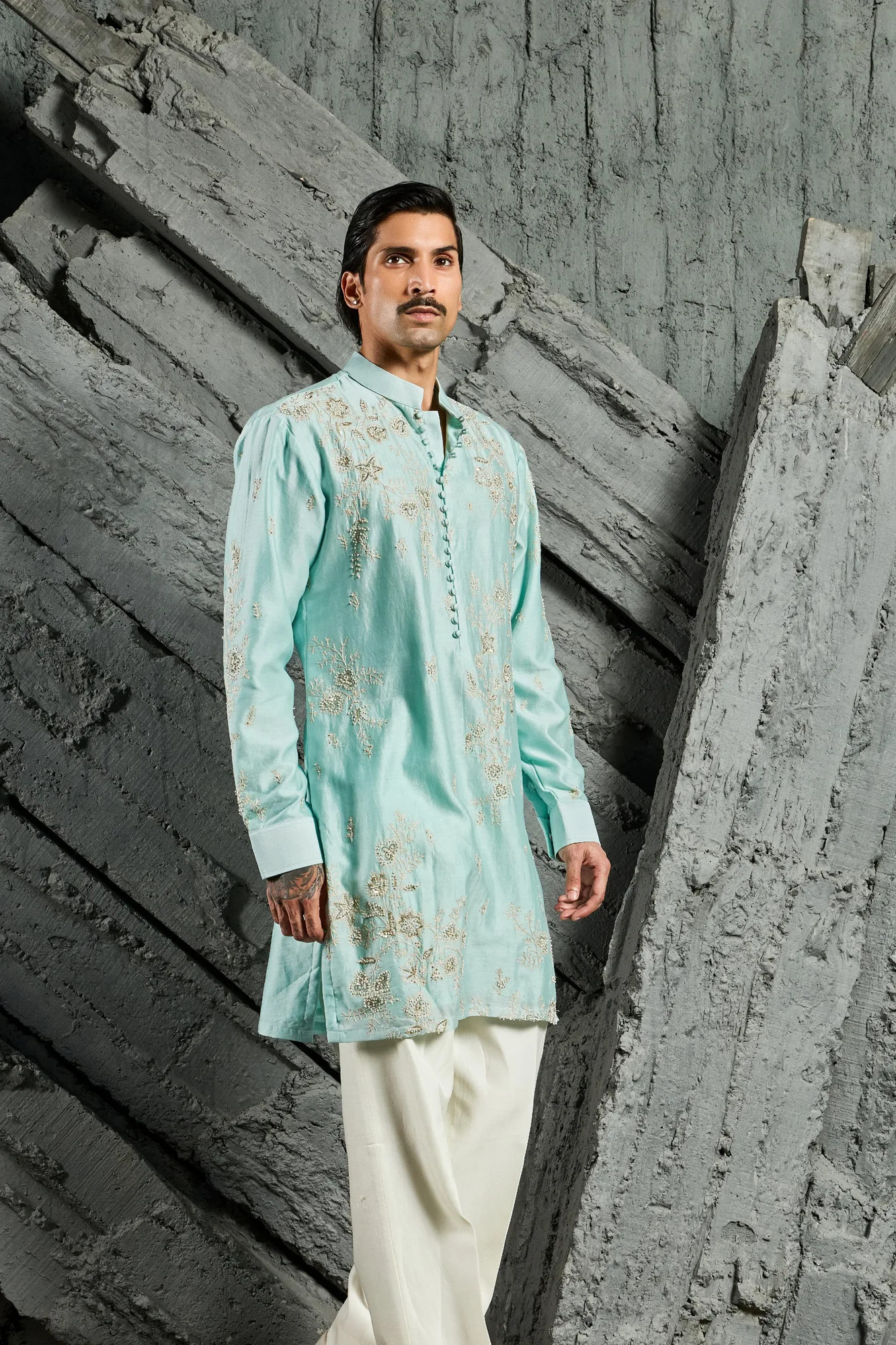 Turquoise Edit Festive Kurta Set by Sarab Khanijou
