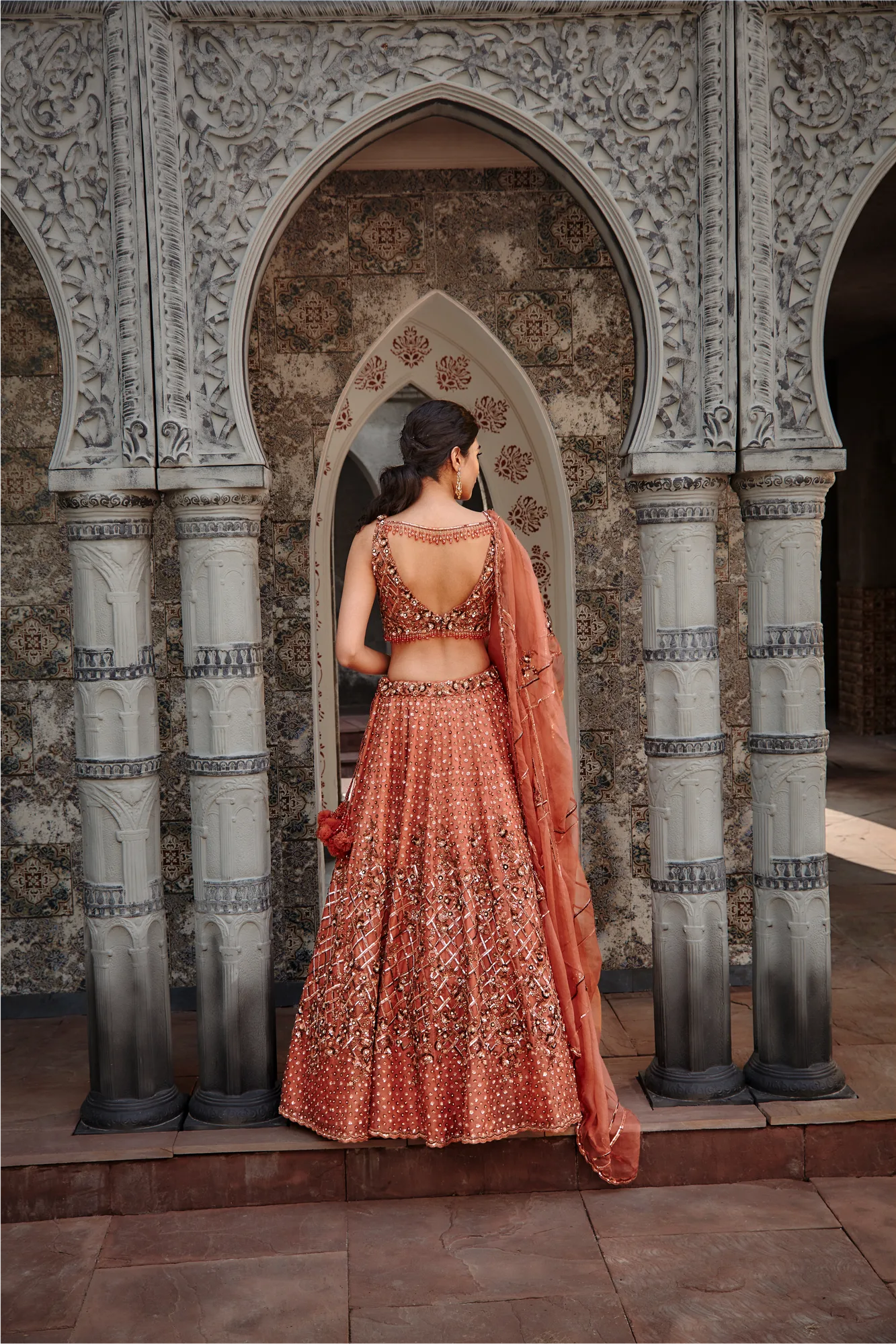 Copper Lehenga Choli Set by Nitika Gujral, view 4