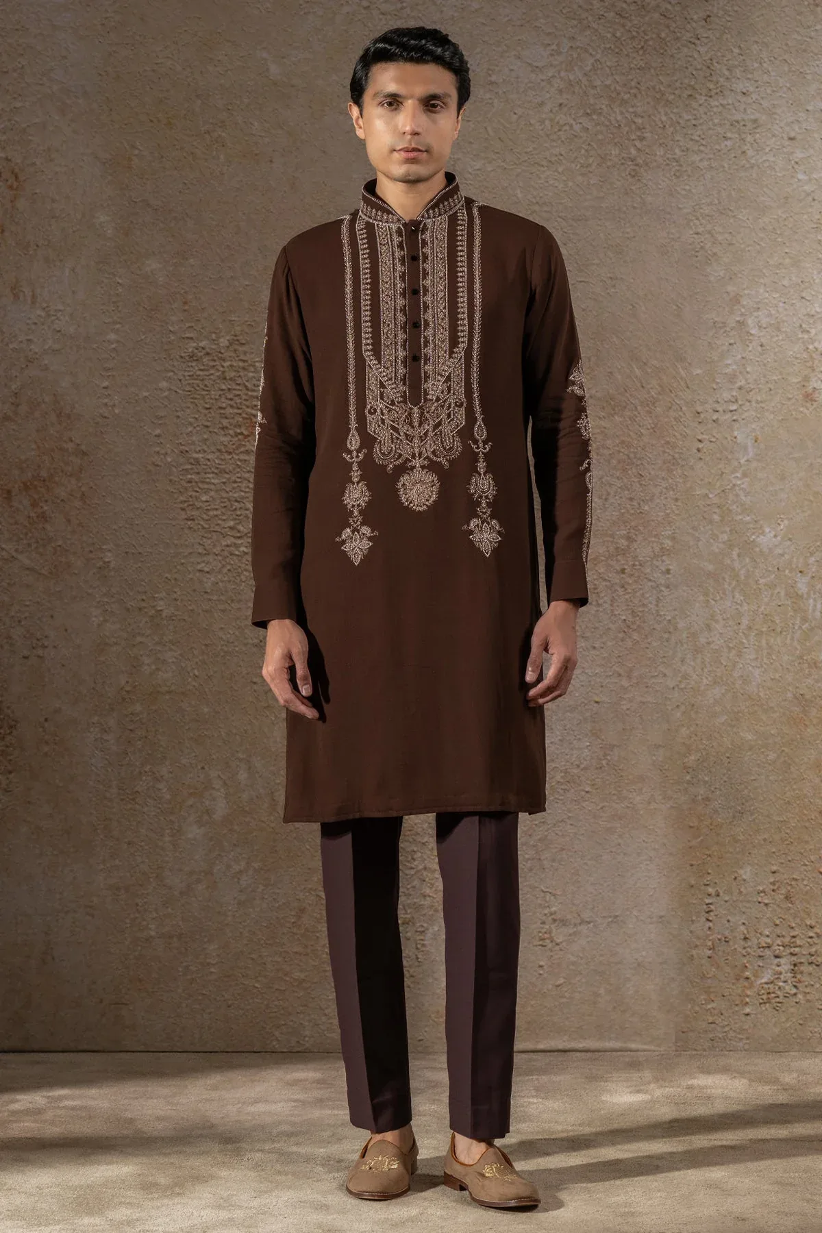 Golden Light Pearl-Embroidered Short Kurta with tousers by Tarun Tahiliani