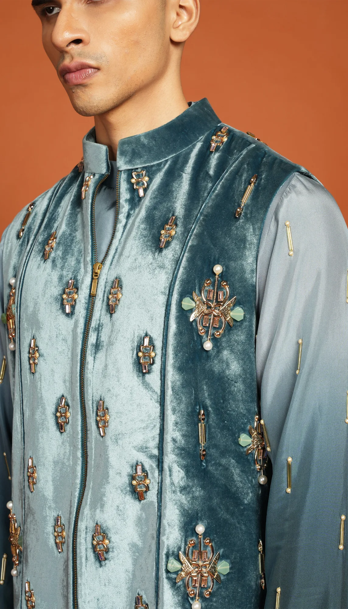 Noah Blue Vest Jacket Set by Papa Don't Preach, view 2