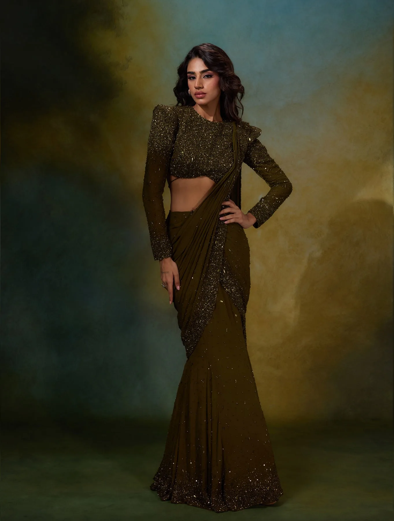 Natalia by Shloka Khialani in olive green, view 4