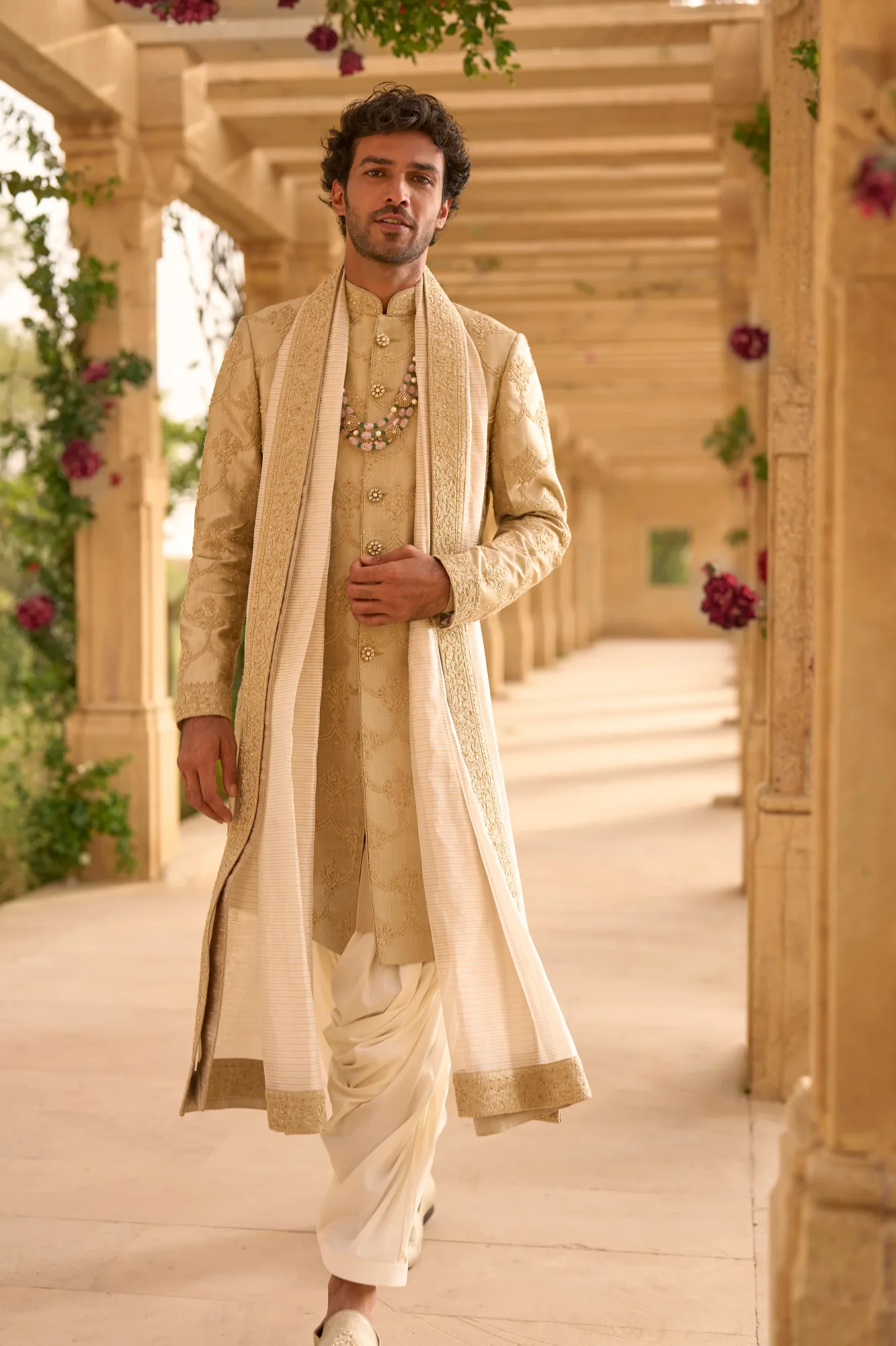 Champagne Sherwani Set by Seema Gujral