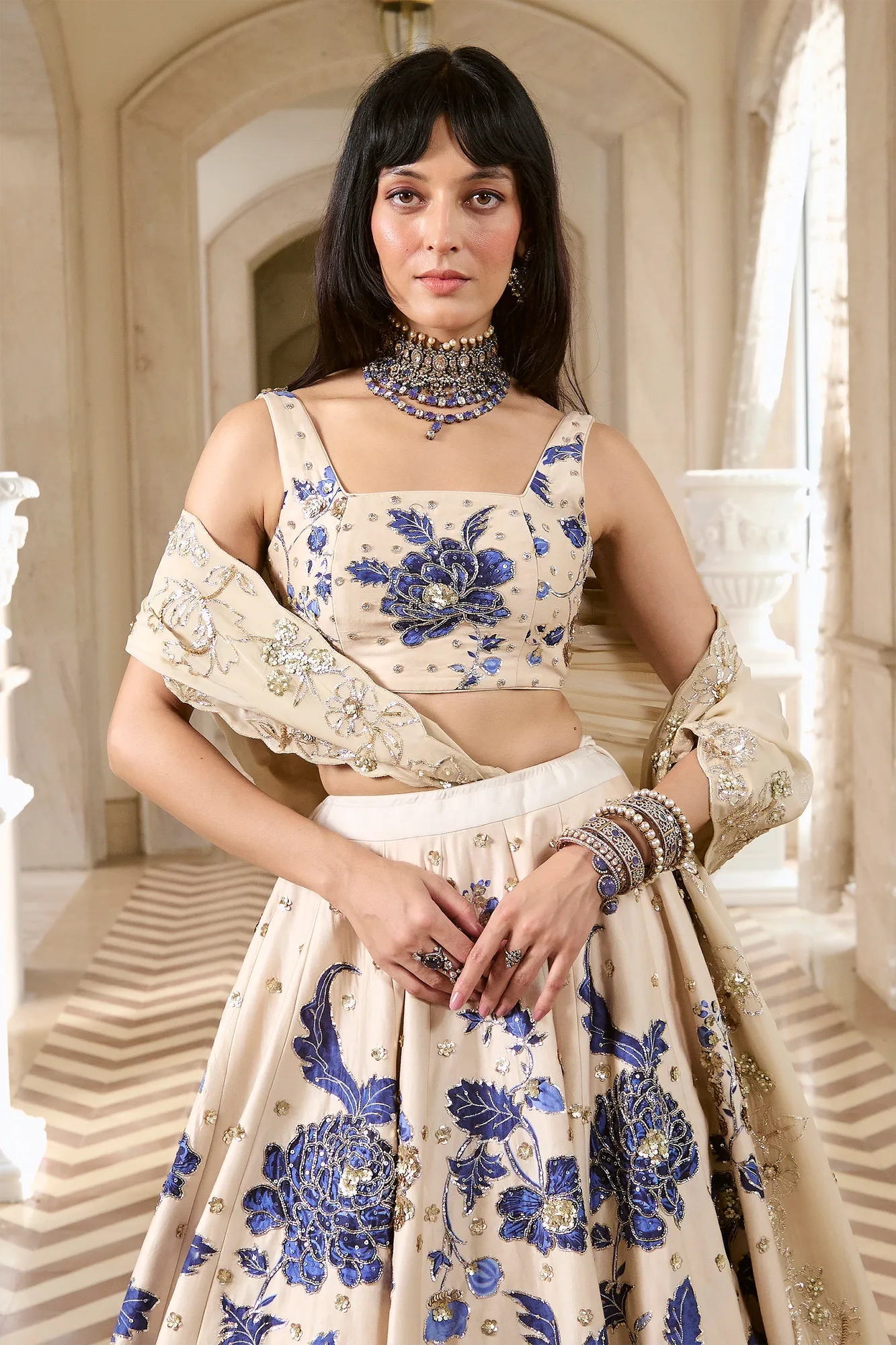 Francesca Lehenga Set by Paulmi And Harsh in ivory, view 3