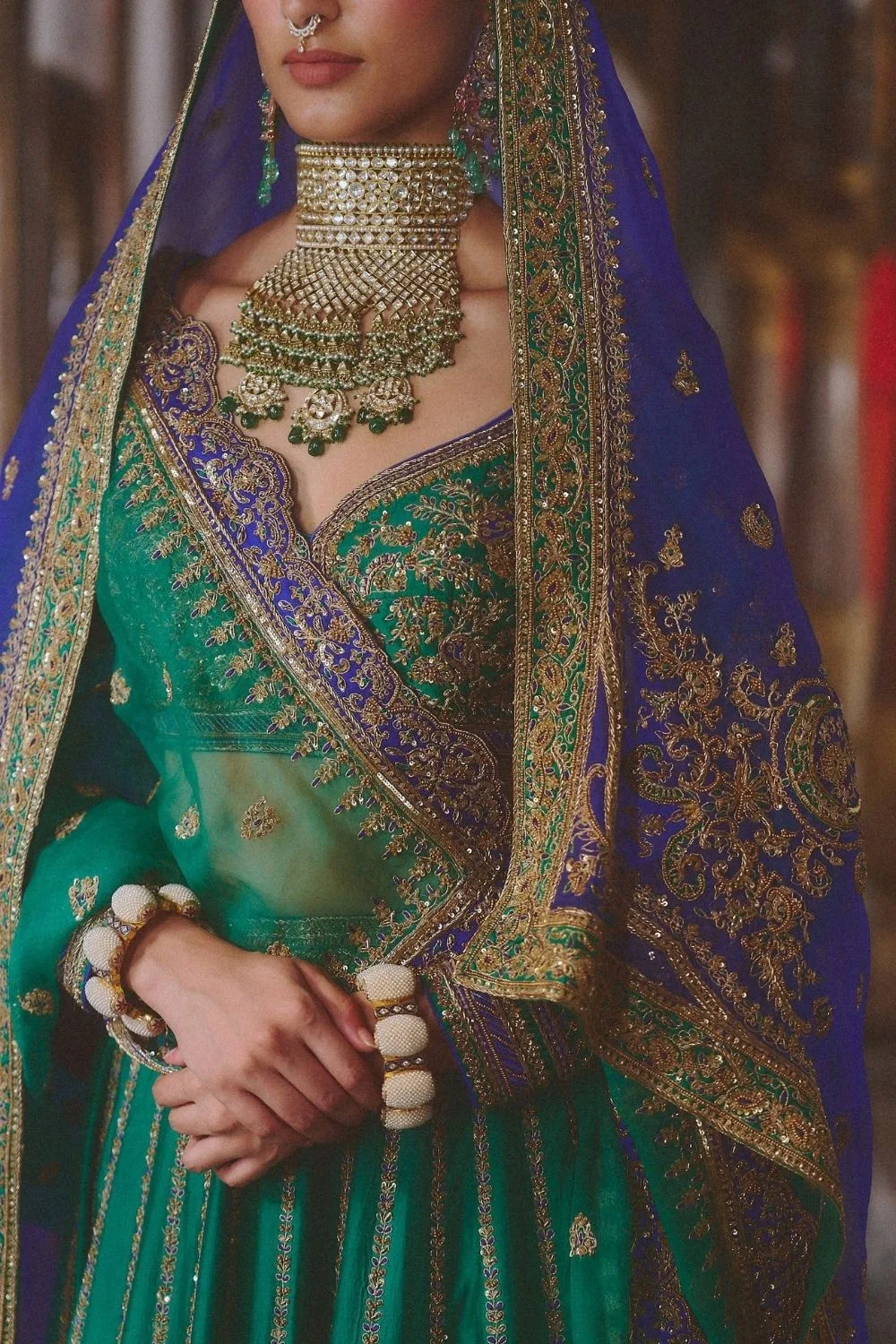 Mangala Lehenga Set by Jigar Mali in green, view 3