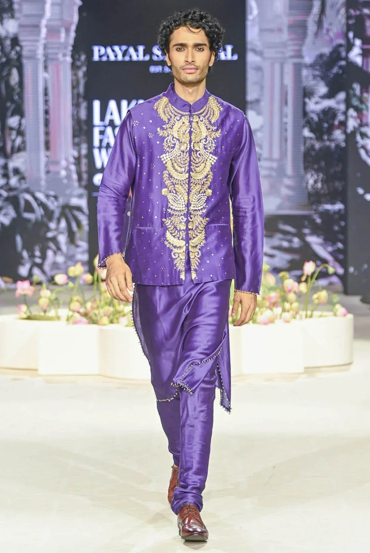 Purple Embroidered Bandi With Kurta And Churidar by Payal Singhal