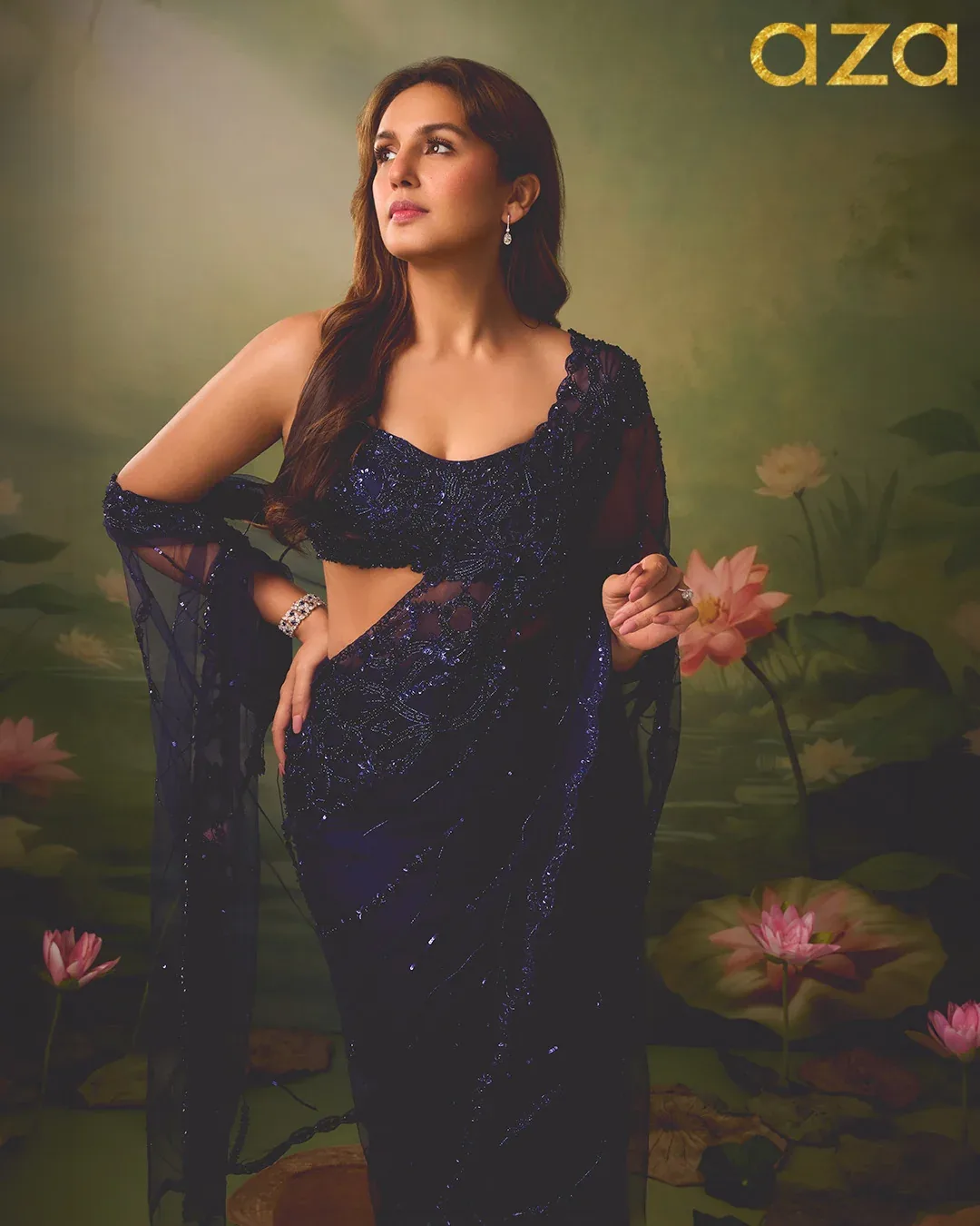 Huma Qureshi in Twilight Sheer Sculpt Saree by Dolly J