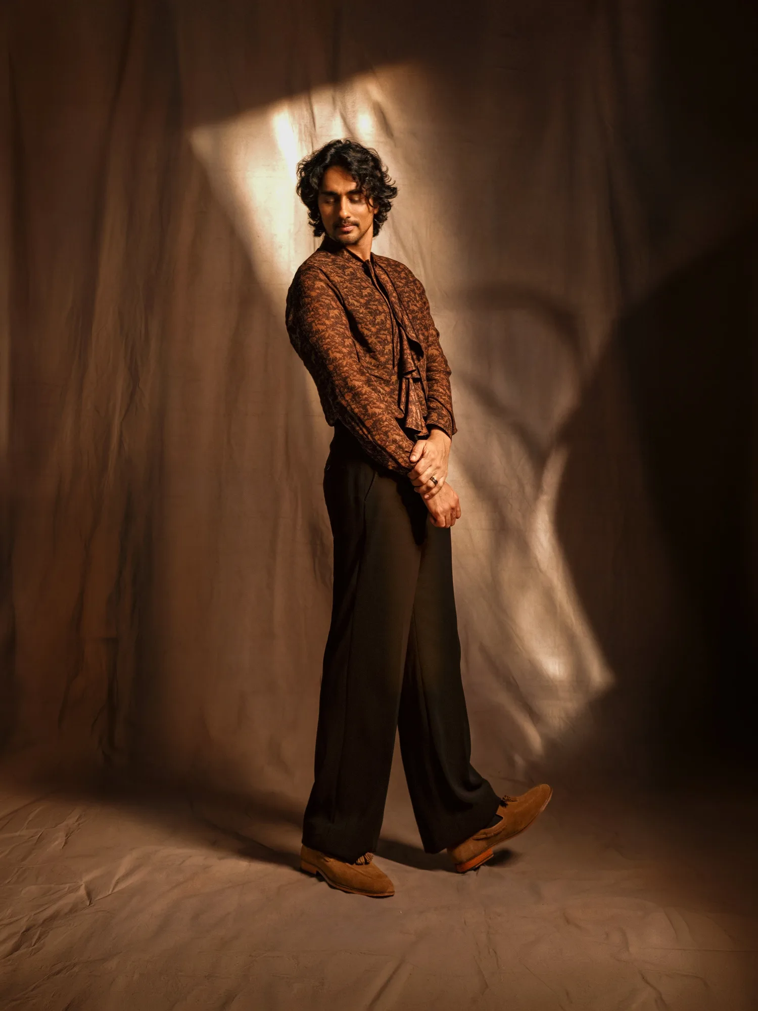 Siddharth in tie up frill shirt set by Dolly J, view 4