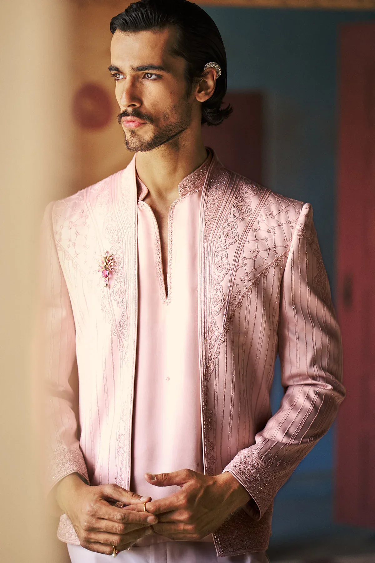 Zylin Short Open Jacket, Kurta & Pant Set by Dolly J