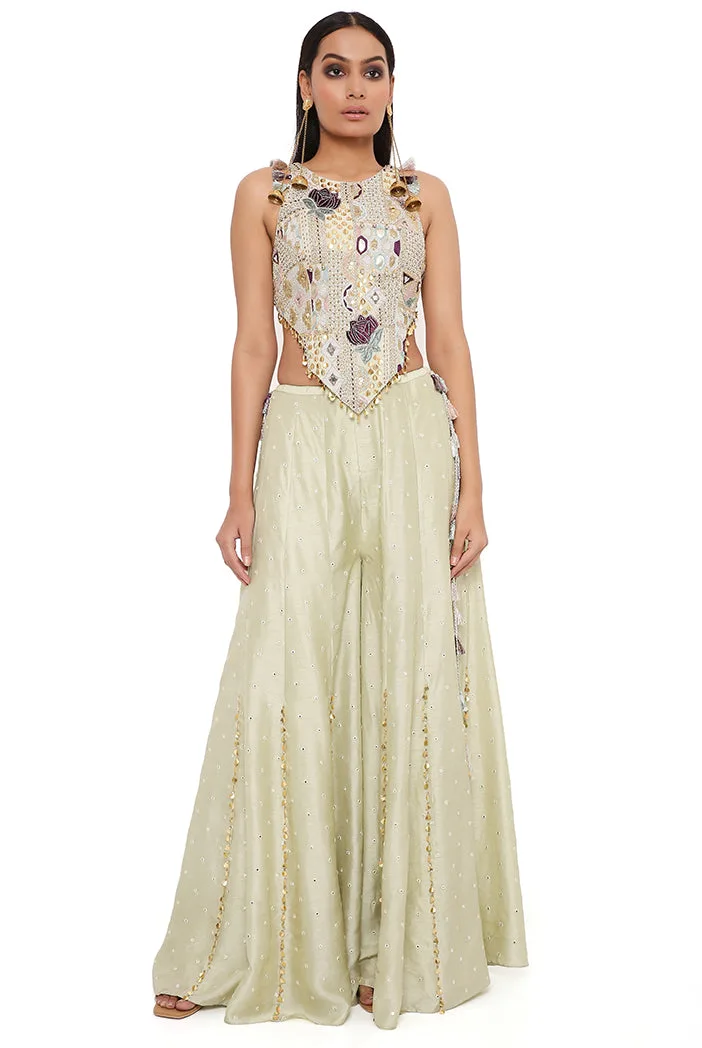 Mint Georgette Embroidered Choli With Abla Silk Sharara by Payal Singhal