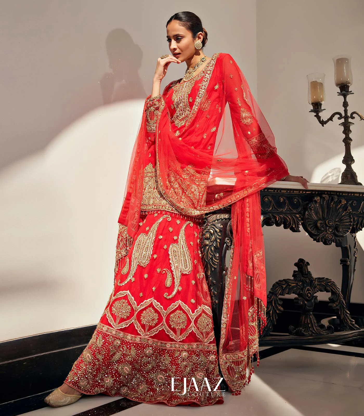Red Gharara Set by Mukul Arora