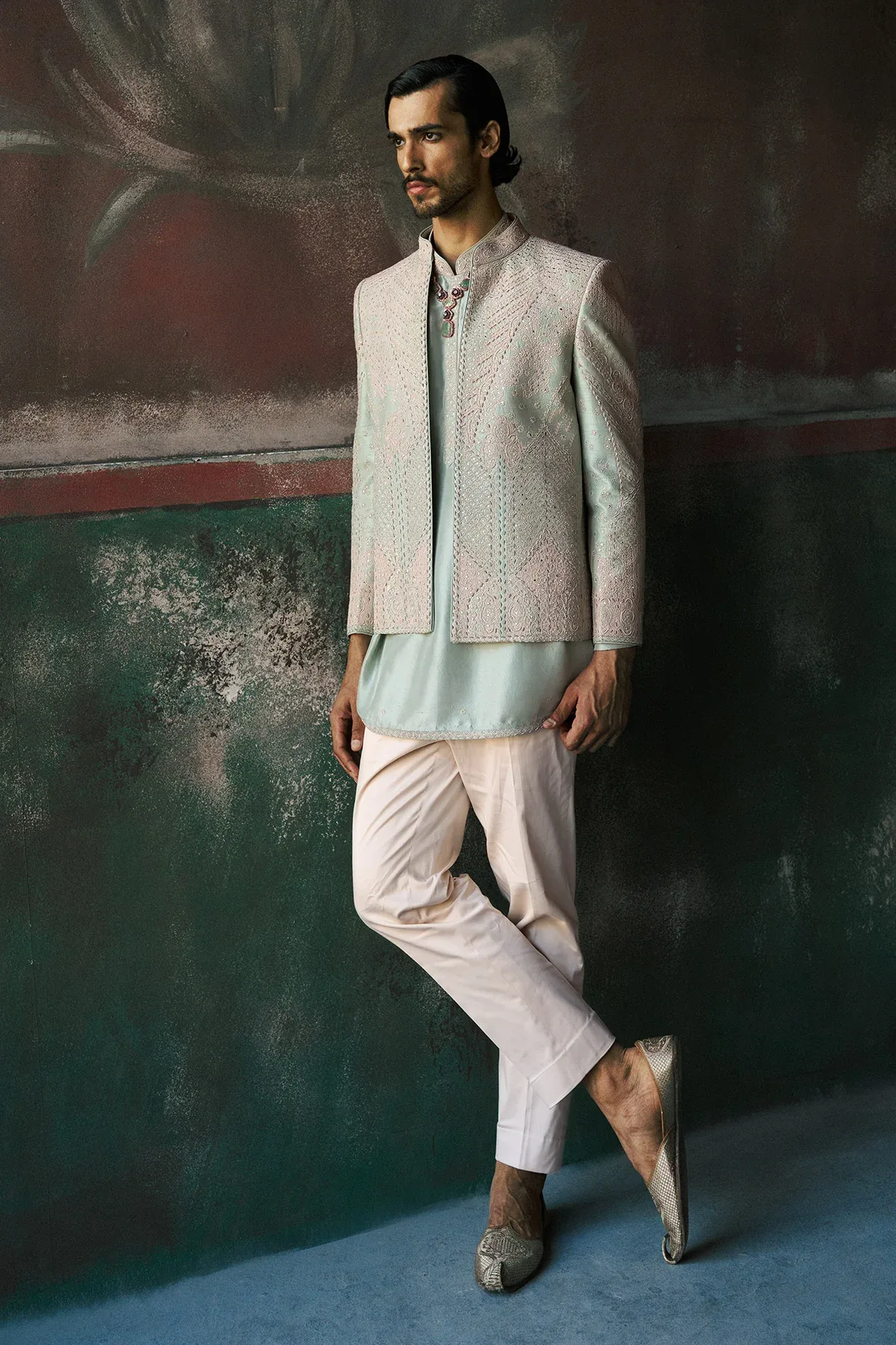 Nehrav Short Open Jacket, Kurta & Pant Set by Dolly J