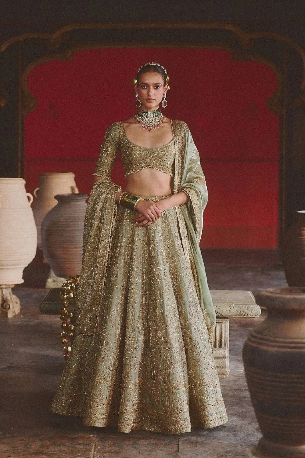 Aradhya Lehenga Set by Jigar Mali in sage