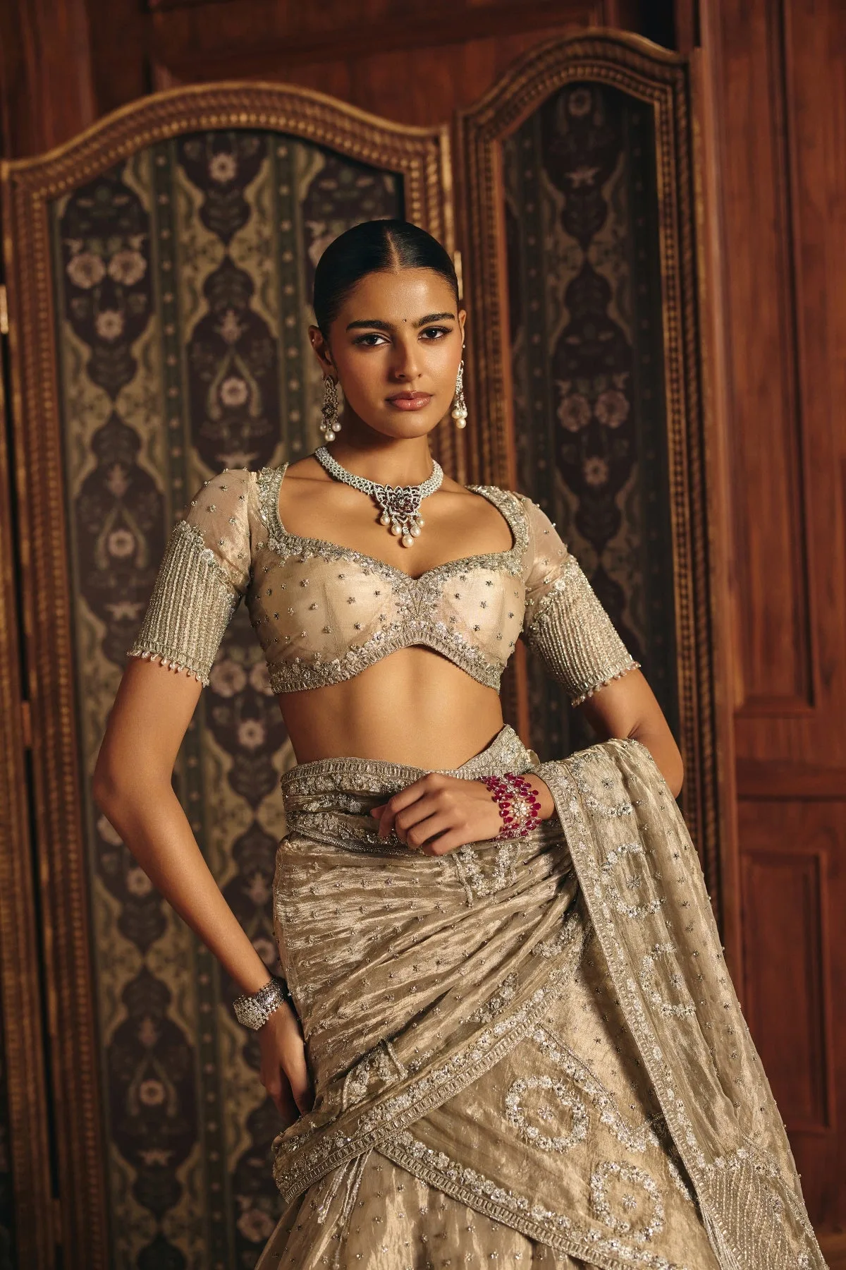 Chavvi by Mahima Mahajan, silver lehenga, view 3