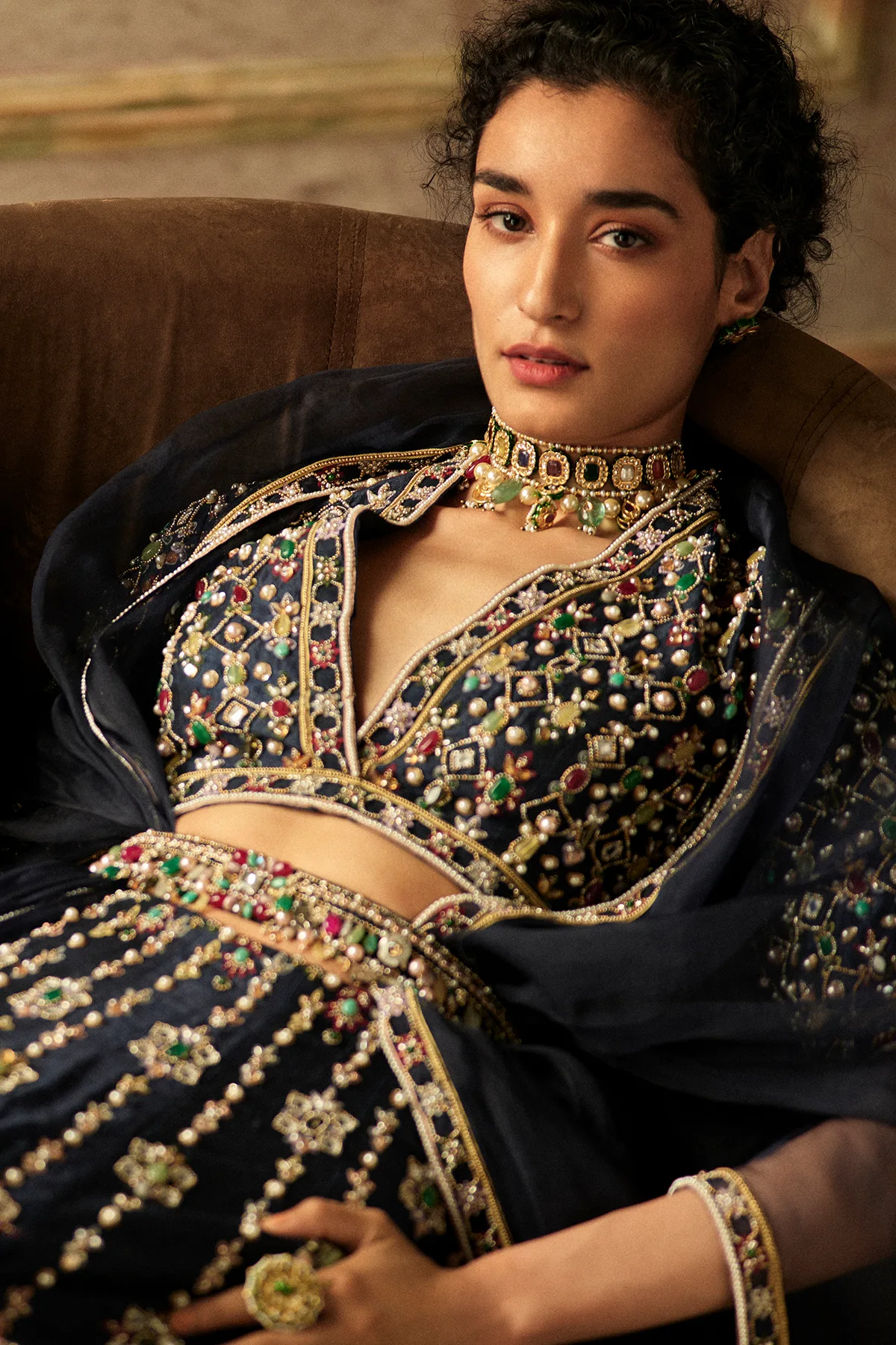 Arshiya by Ridhi Mehra, navy blue lehenga, view 3