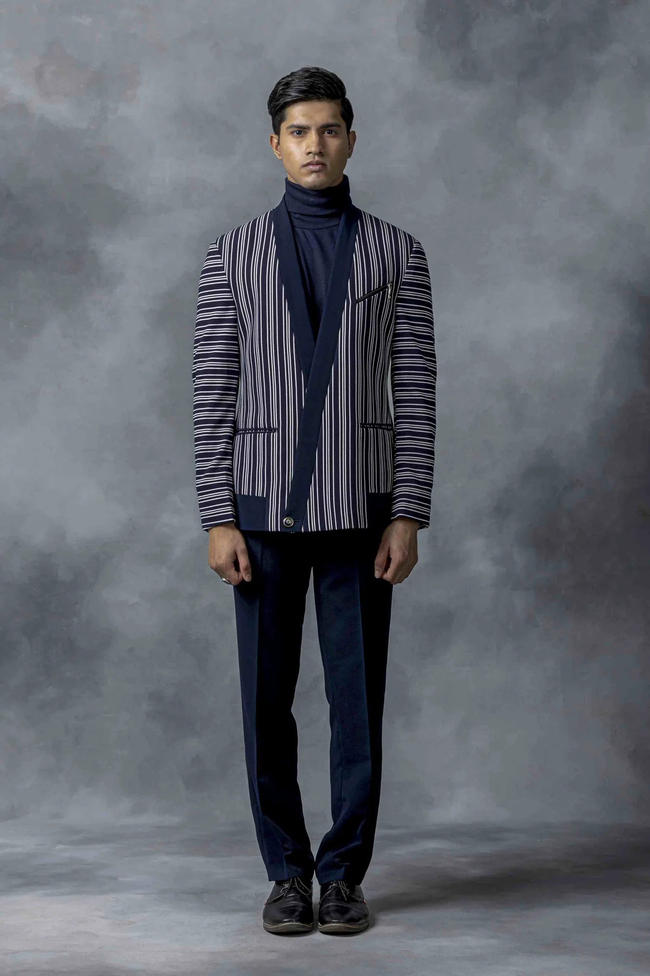 Blue And White Stripped Blazer by Sarab Khanijou