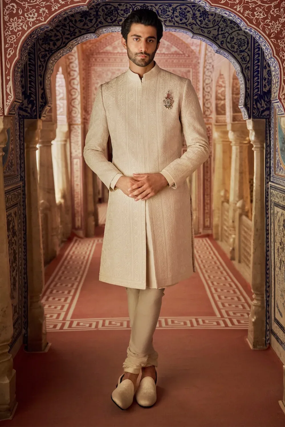 Champagne Gold Sherwani Set by Seema Gujral
