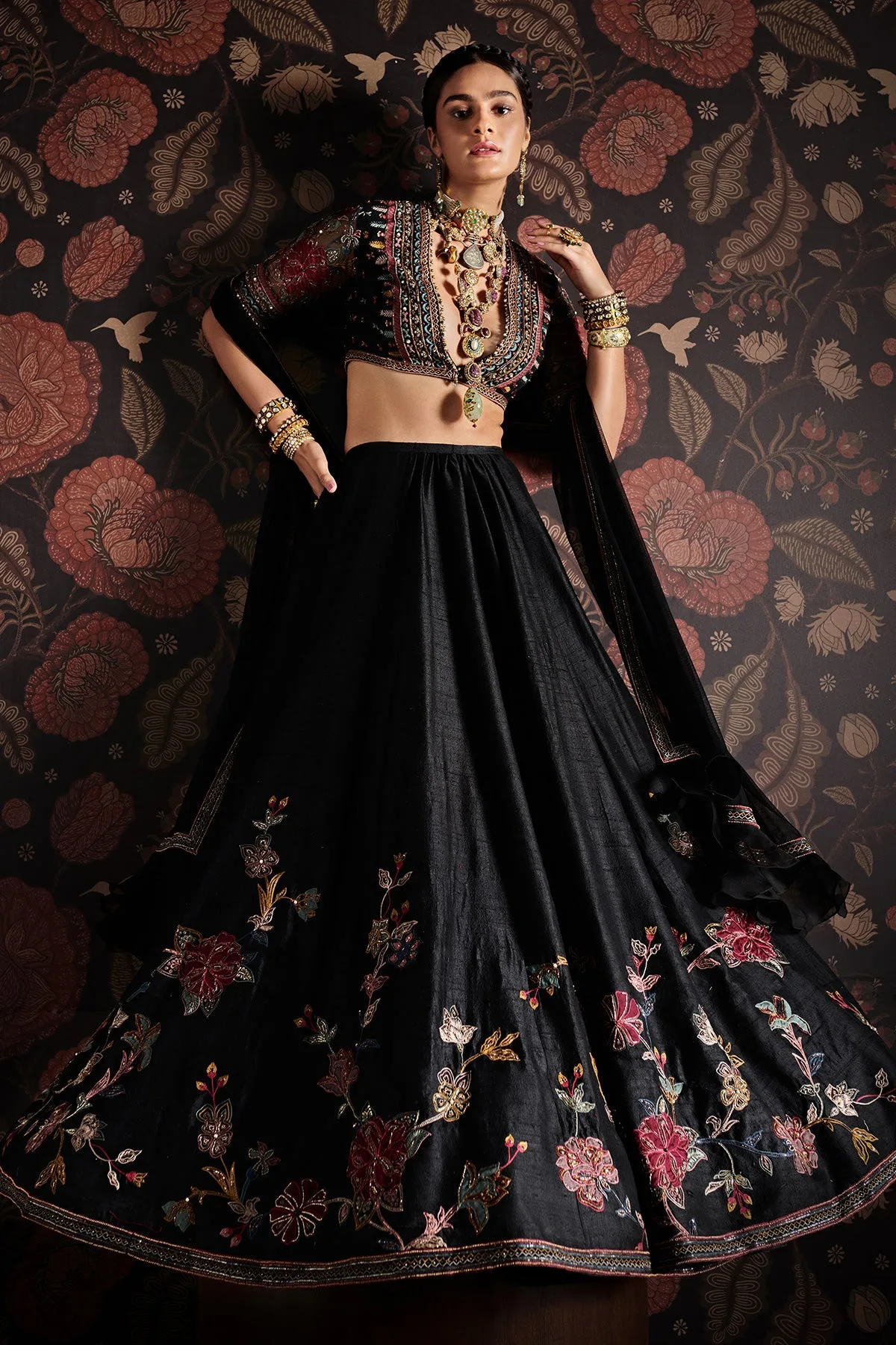 Ersheen by Ridhi Mehra, black lehenga