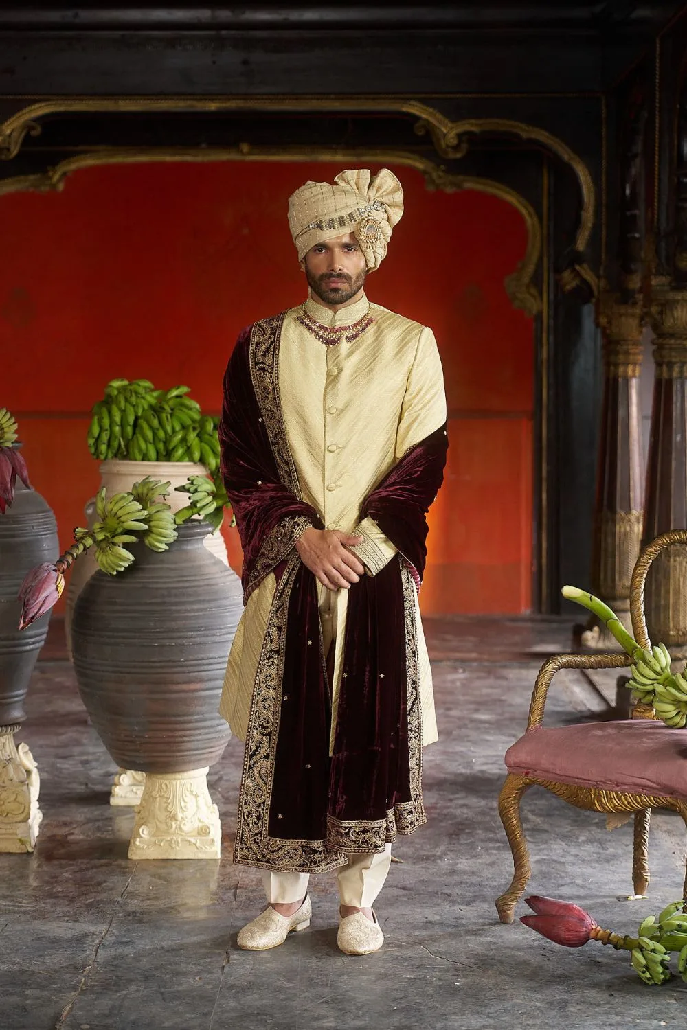 Navam Sherwani by Jigar Mali in gold