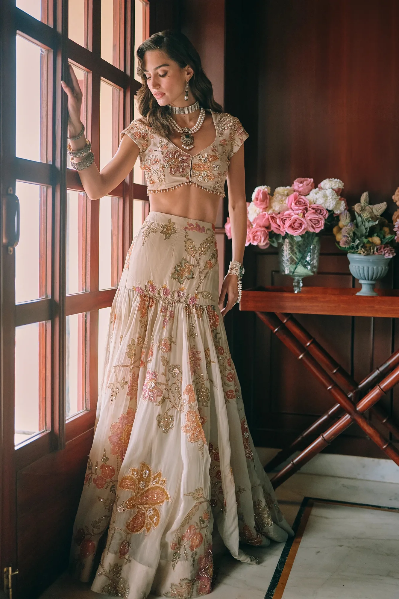 Maelis Lehenga Set by Paulmi And Harsh in ivory, view 3