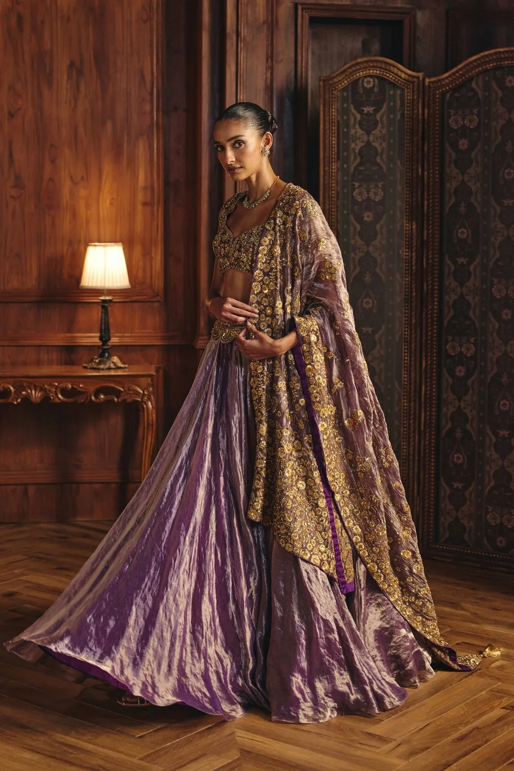 Inaam by Mahima Mahajan, gold lehenga