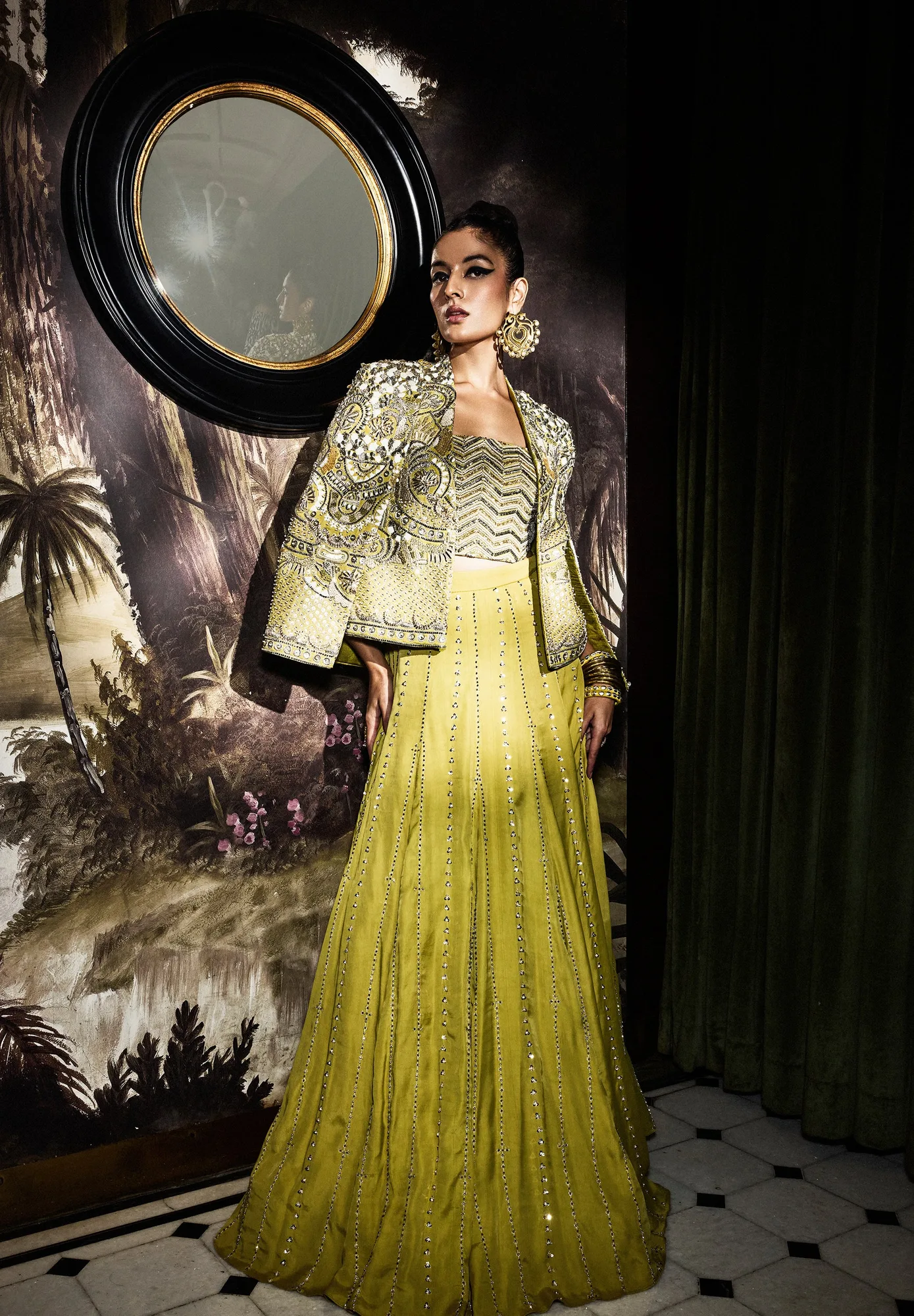 Luma Lime Green Embellished Cape Jacket by SVA