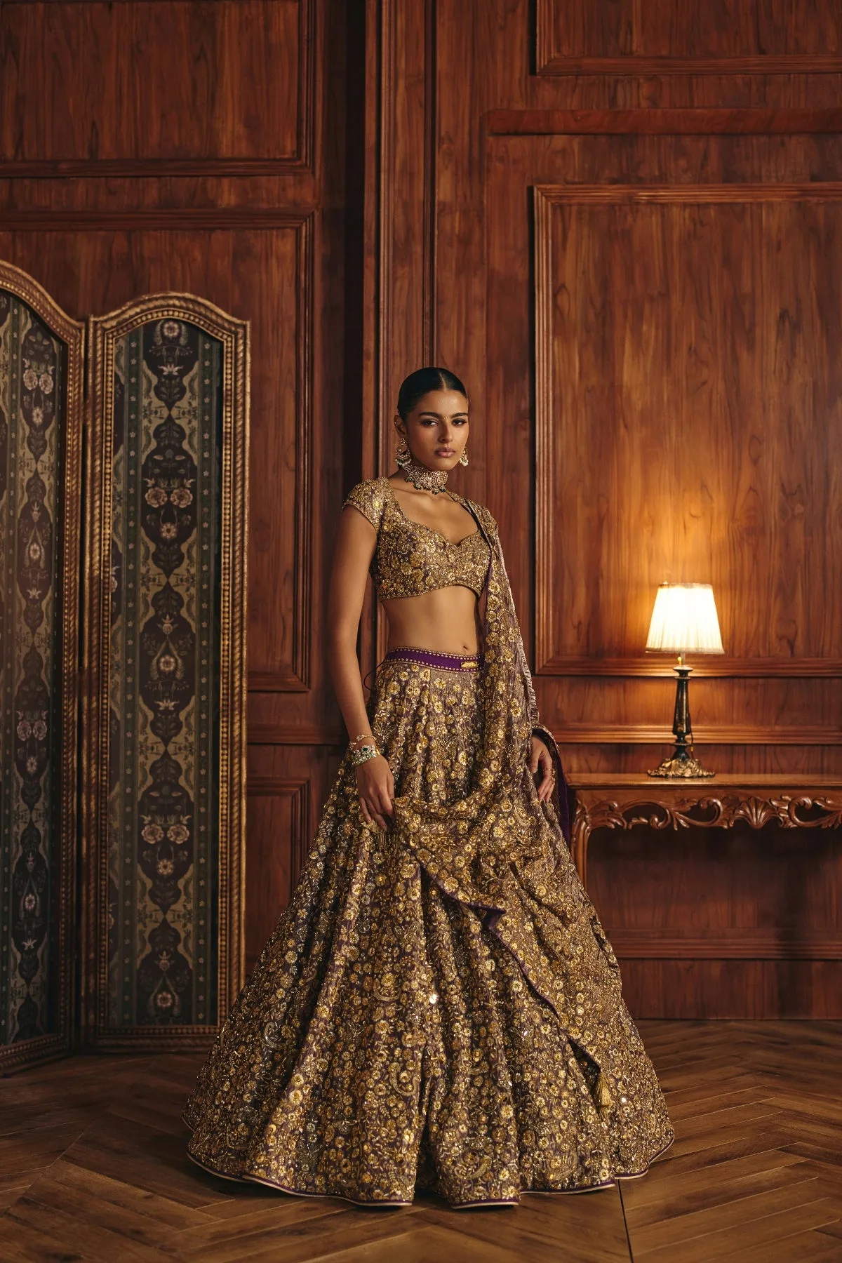 Shania by Mahima Mahajan, purple lehenga, view 3