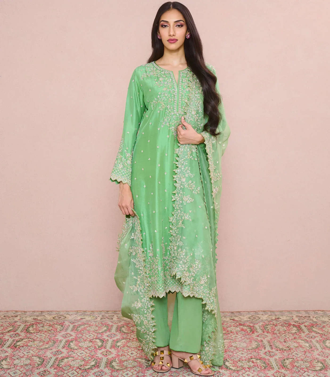 Green Mahek Kurta Set by Anushree Reddy