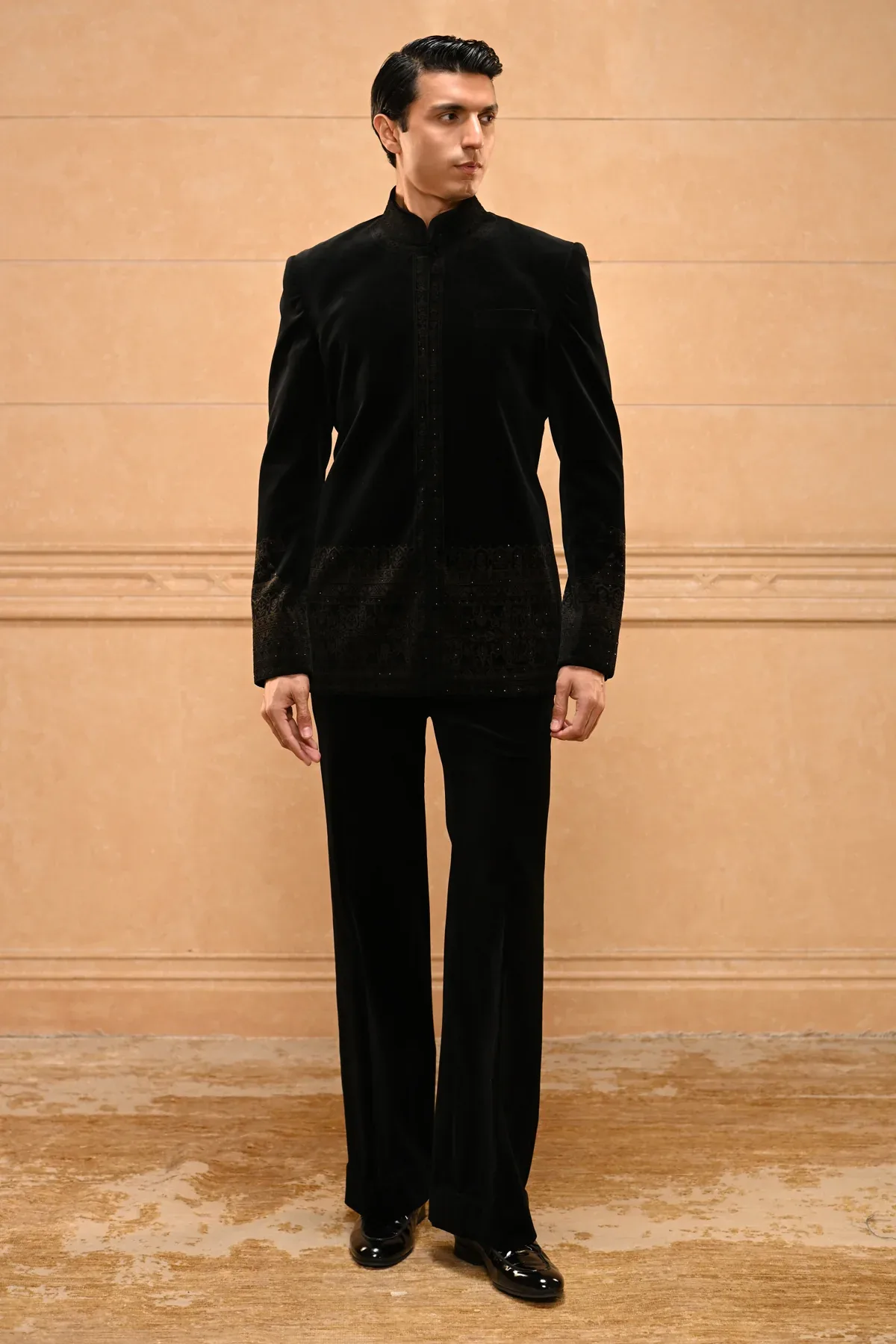 Classic Velvet Bandhgala Set by Tarun Tahiliani