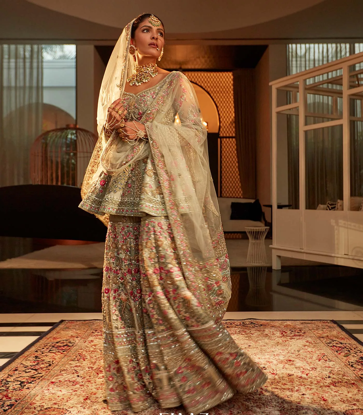 Mint Gharara Set by Mukul Arora