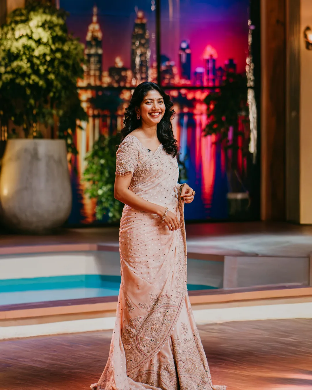 Sai Pallavi in Vaidehi Lehenga Saree by Dolly J in ivory