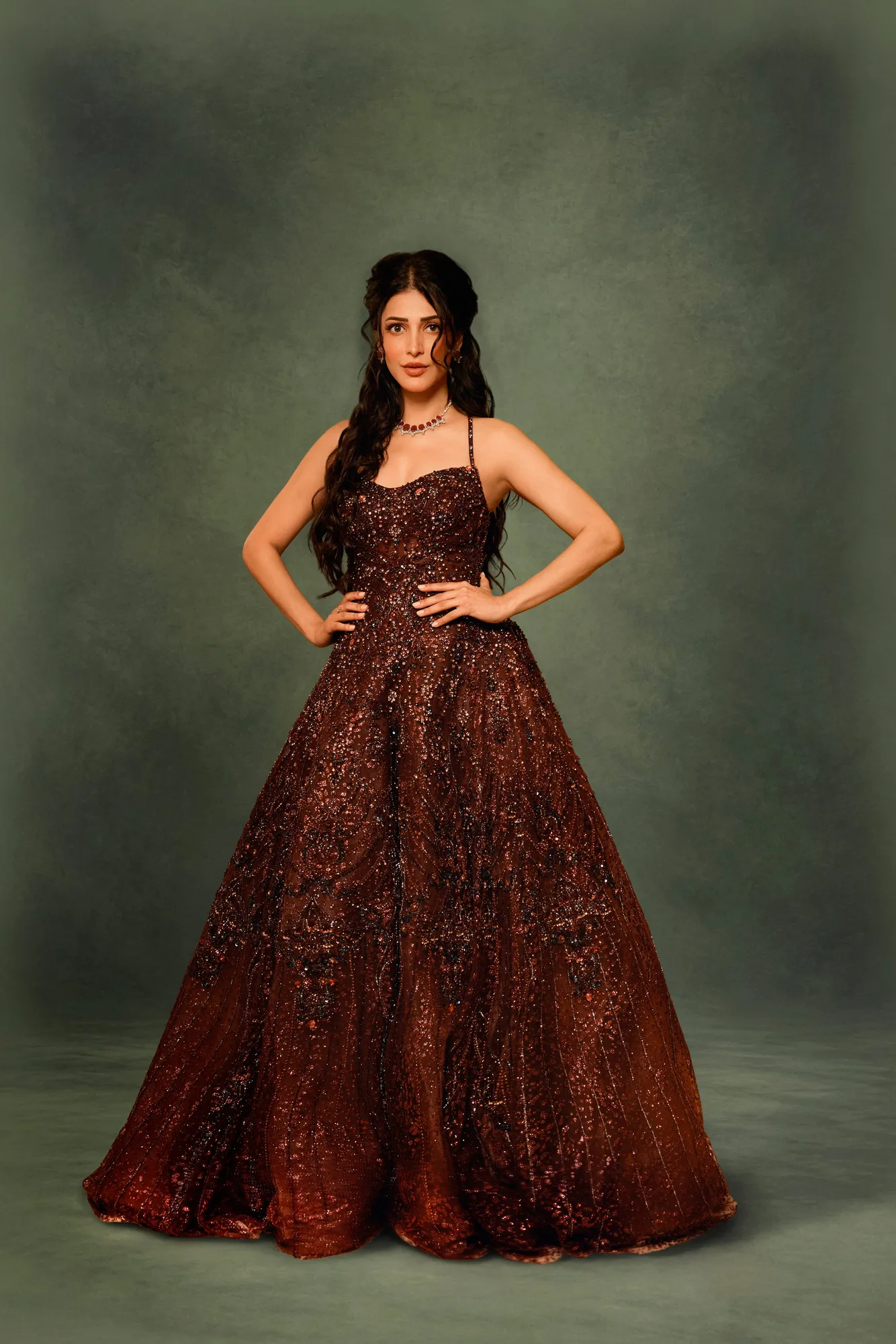 Shruti Hassan IN Celestial Plum Radiance Gown by Dolly J