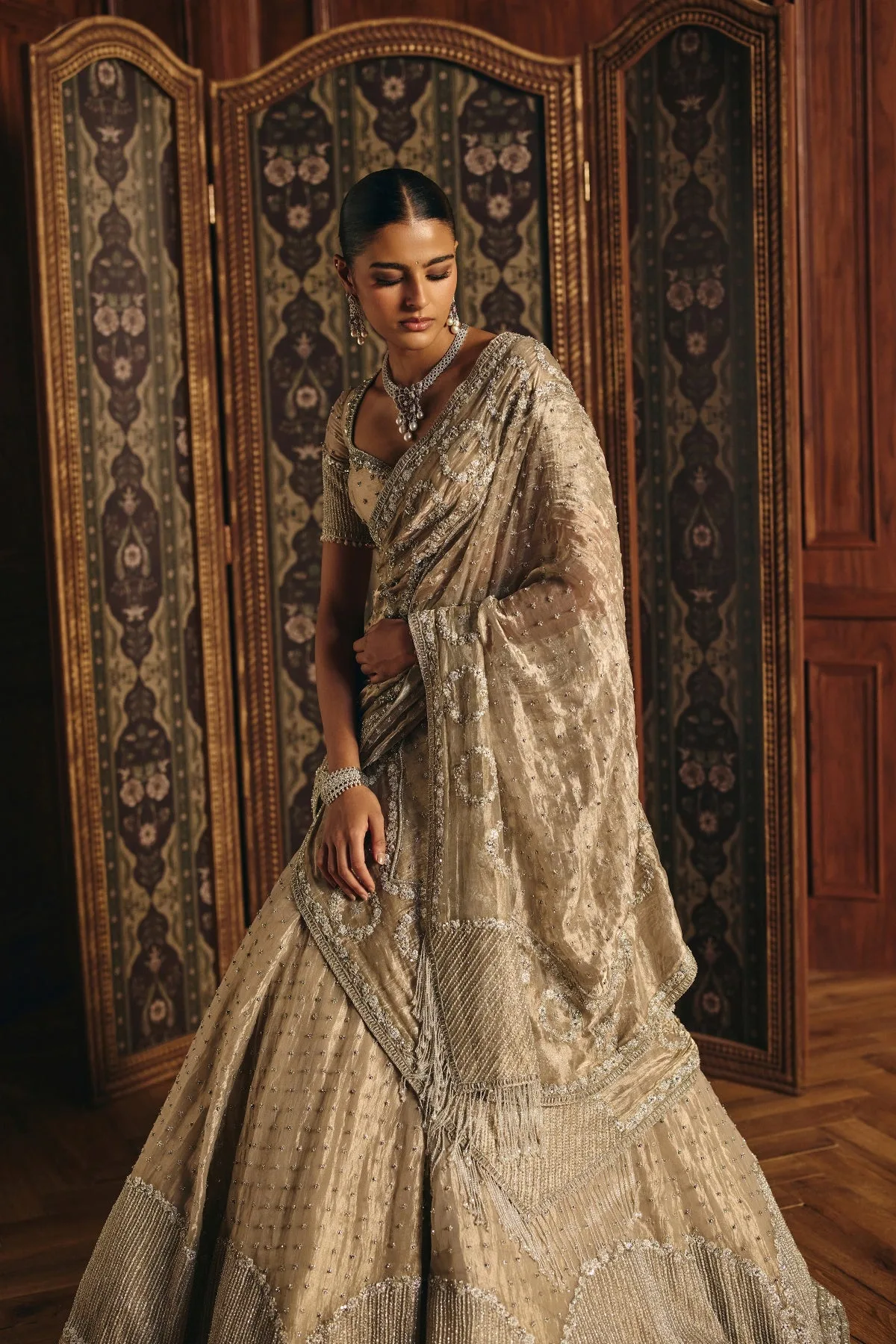 Chavvi by Mahima Mahajan, silver lehenga, view 4