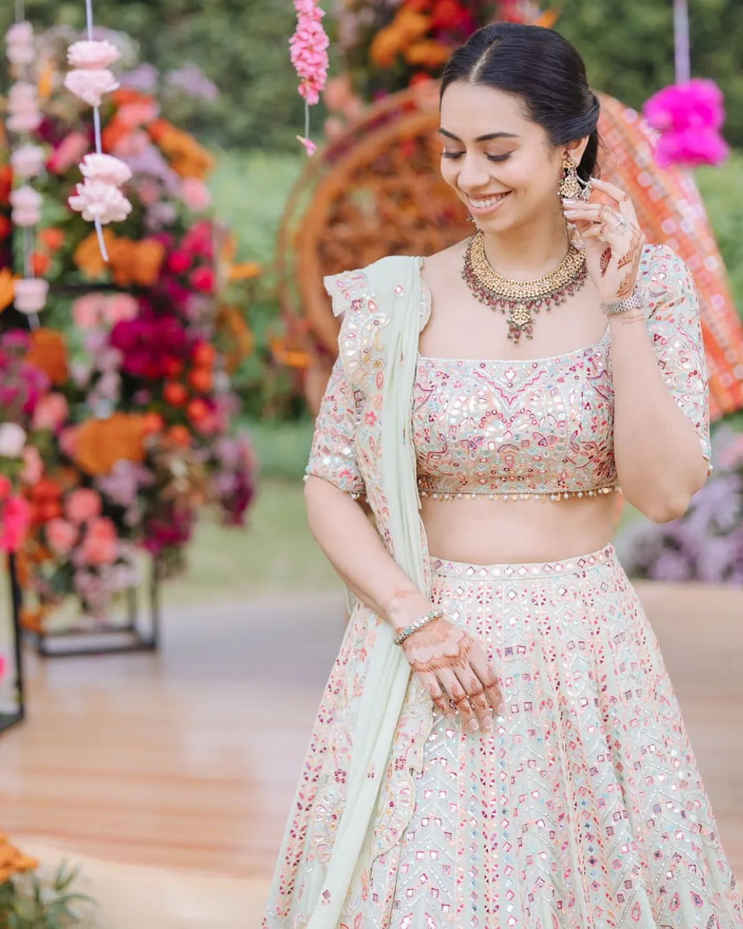 Simran In Our Light Green Georgette Lehenga by Tamanna Punjabi Kapoor, view 2