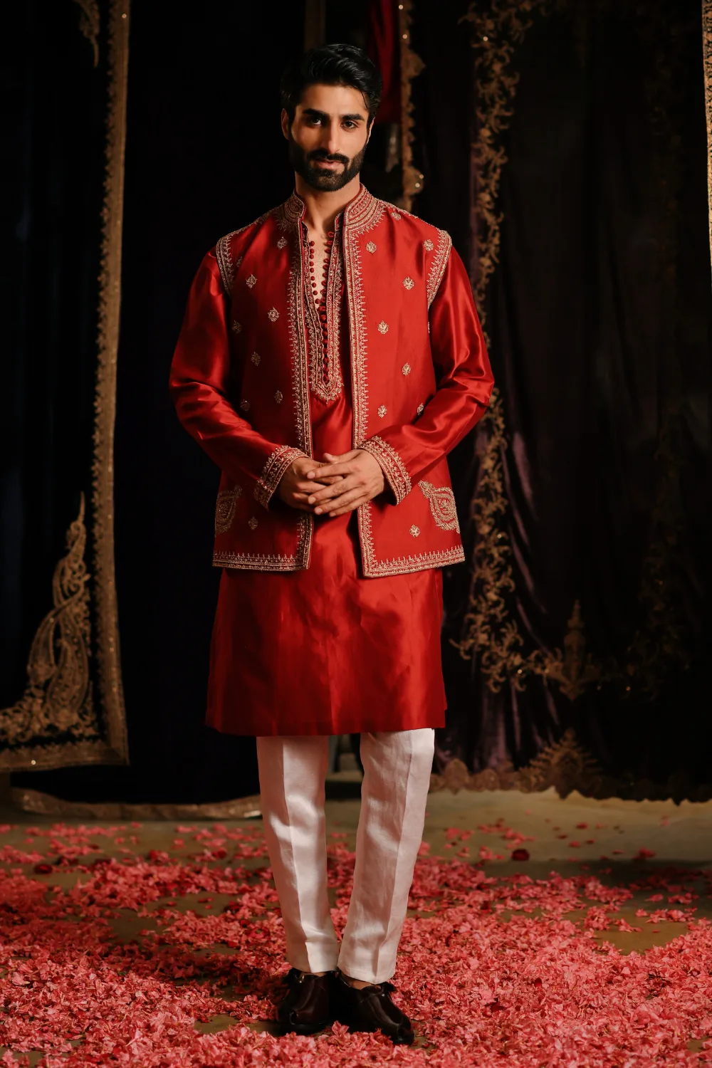 Safi Jacket Set by Jigar Mali in red