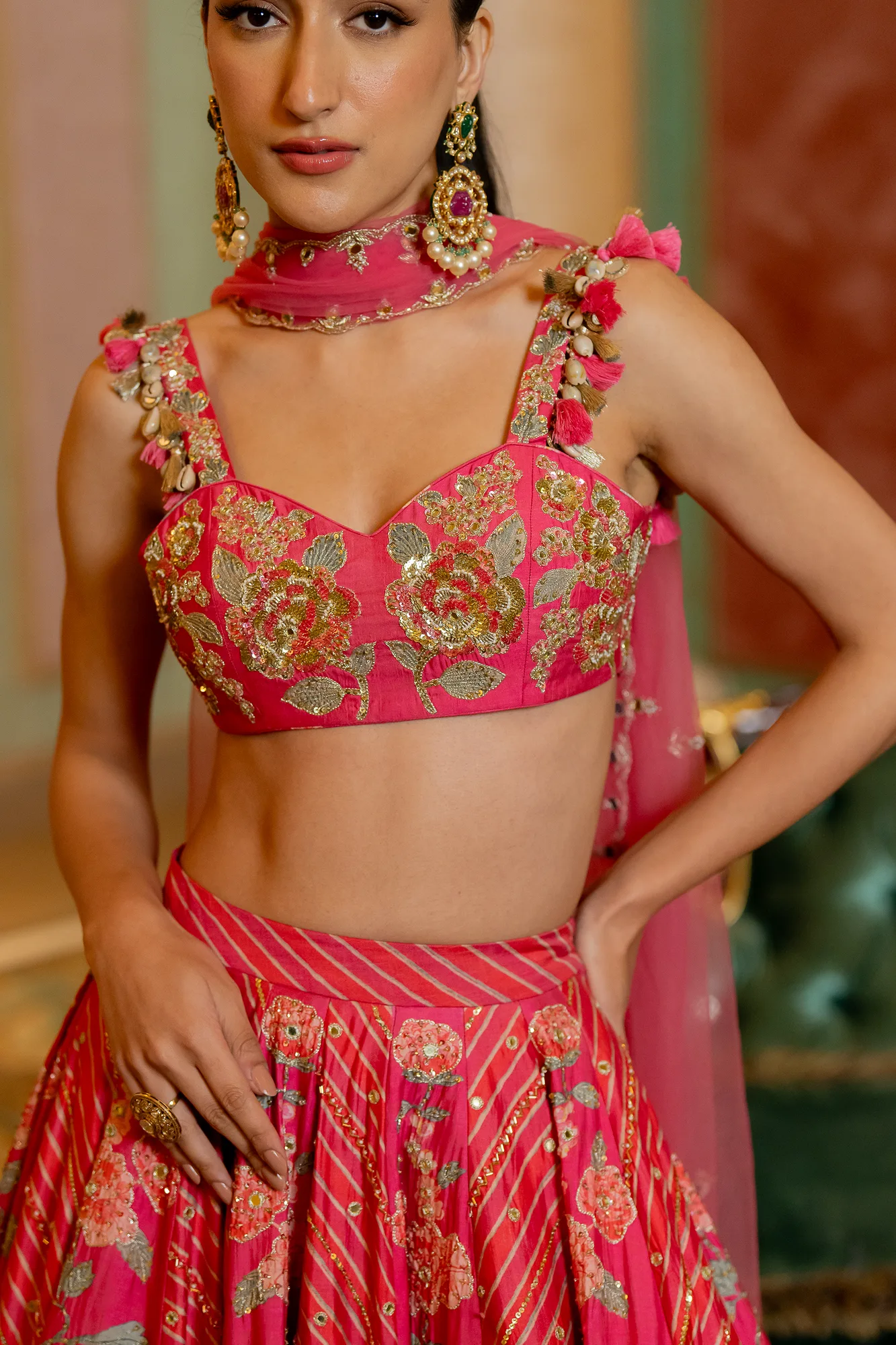 Aviva Lehenga Set by Paulmi And Harsh in pink, view 4