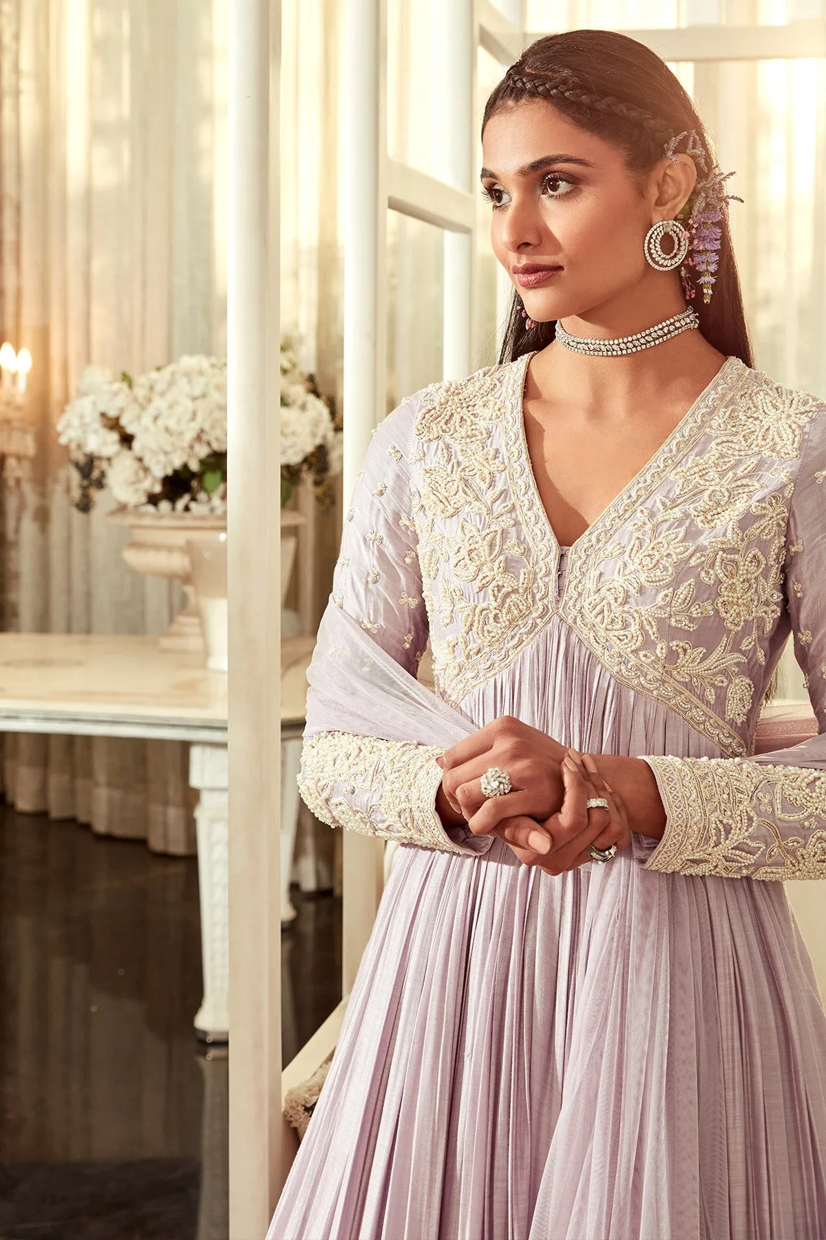 Posie by Ridhi Mehra, lilac anarkali, view 3