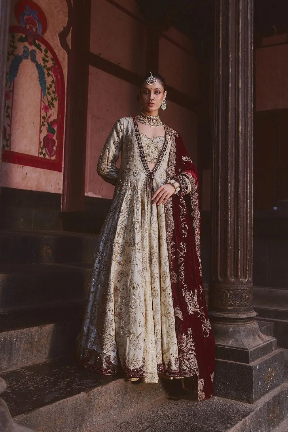 Dyuti Jacket Set by Jigar Mali in beige