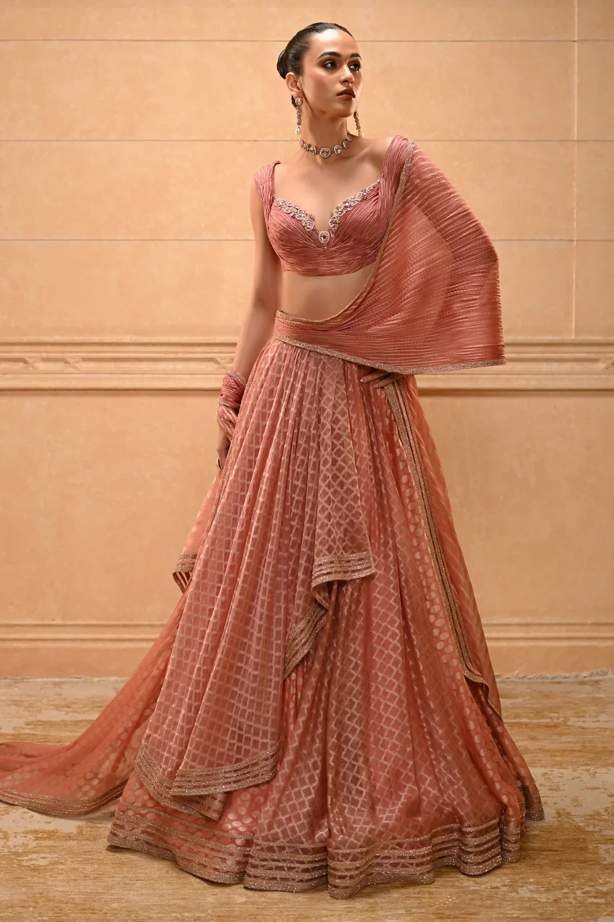 Panelled Jacquard Lehenga Set by Tarun Tahiliani