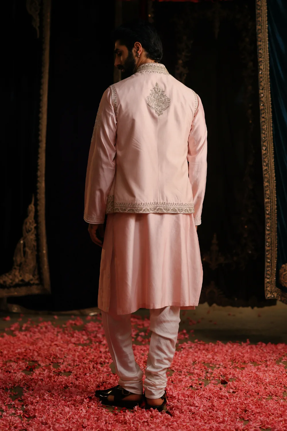 Naif Jacket Set by Jigar Mali in baby pink, view 3